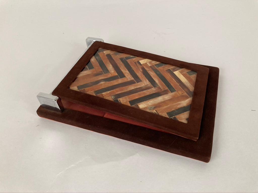 Horn- und Wildleder-Notepad-Halter mit Chrombeschlägen von Muriel Rudolph, 1980er Jahre (Moderne der Mitte des Jahrhunderts)