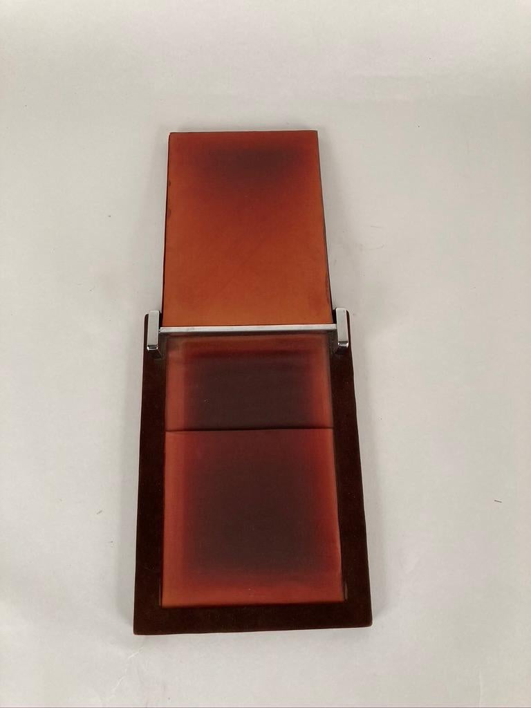 Inlay Horn and Suede Notepad Holder with Chrome Mounts by Muriel Rudolph, 1980s