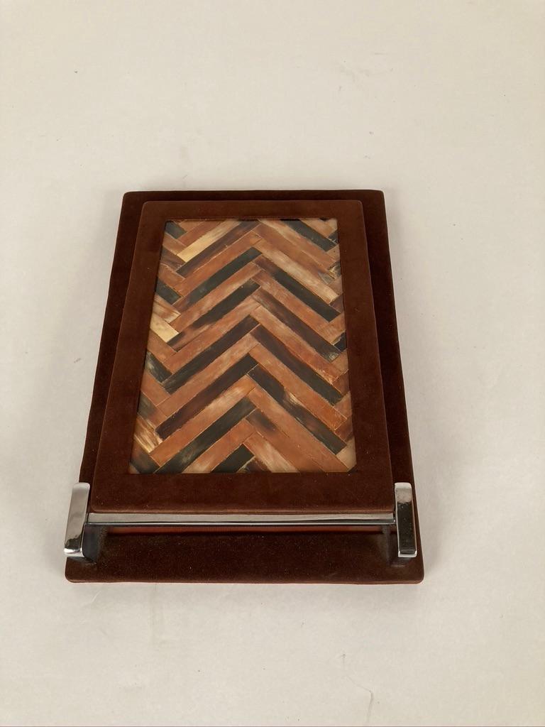 Horn- und Wildleder-Notepad-Halter mit Chrombeschlägen von Muriel Rudolph, 1980er Jahre 1