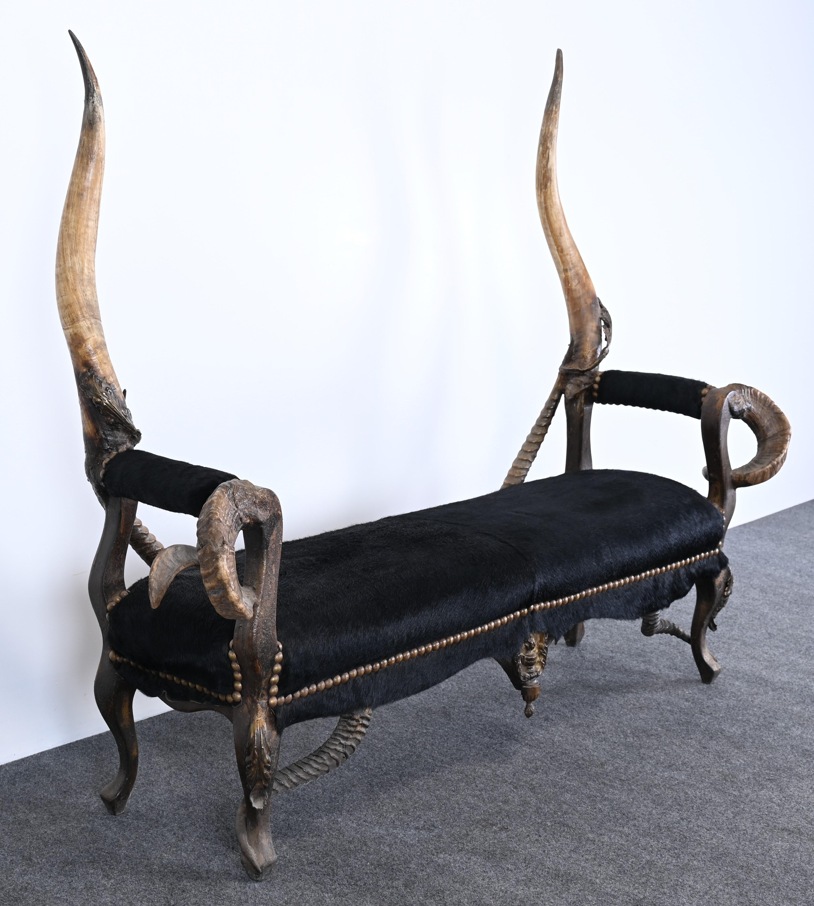Brass Horn Bench by French Designer Michel Haillard, 20th Century For Sale
