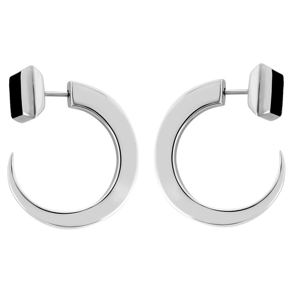 Horn Hoop Earrings In Silver With Onyx For Sale