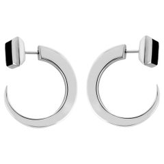 Horn Hoop Earrings In Silver With Onyx