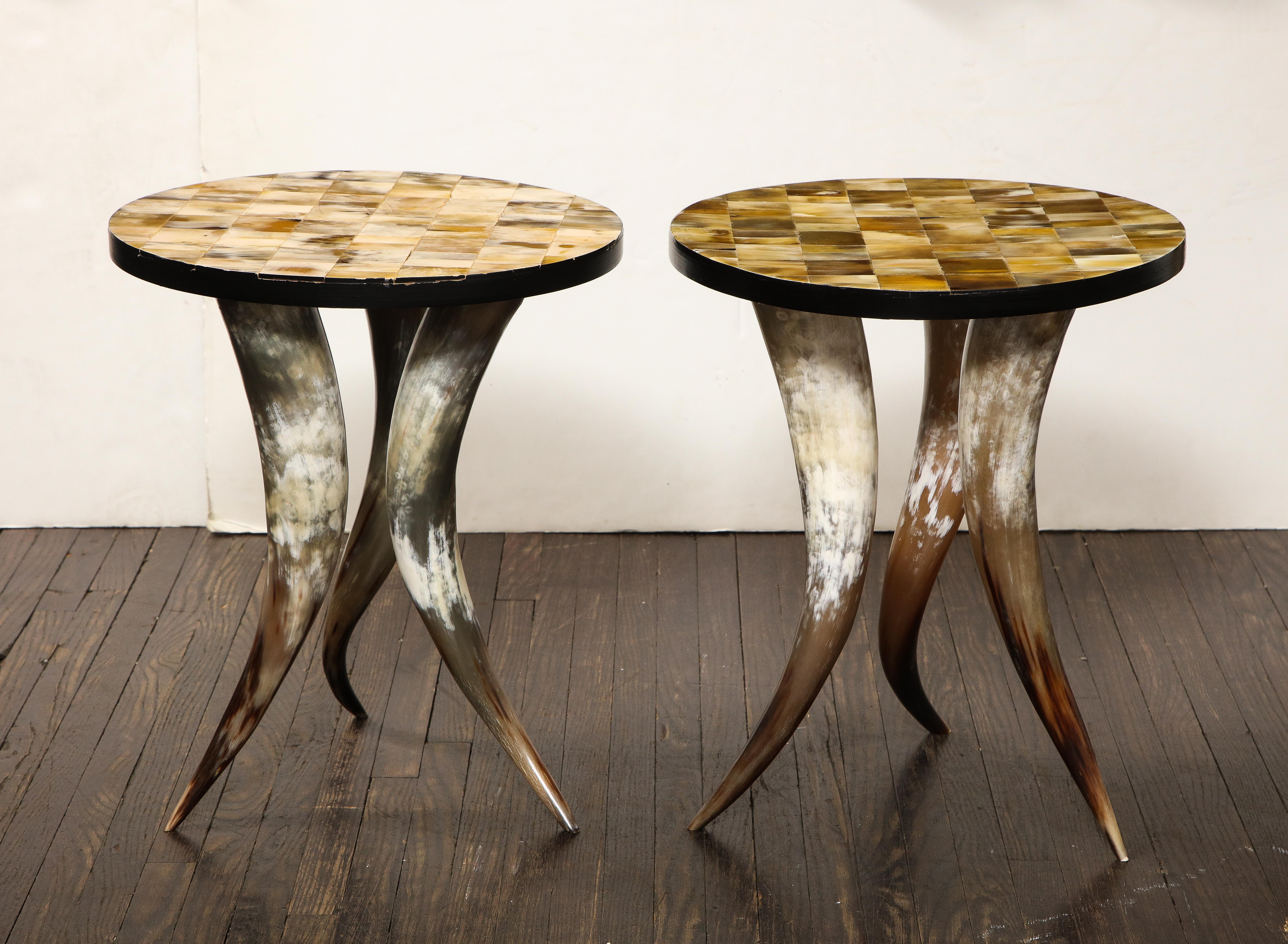 Tribal Artisan Pair of Tessellated Horn Occasional Tables