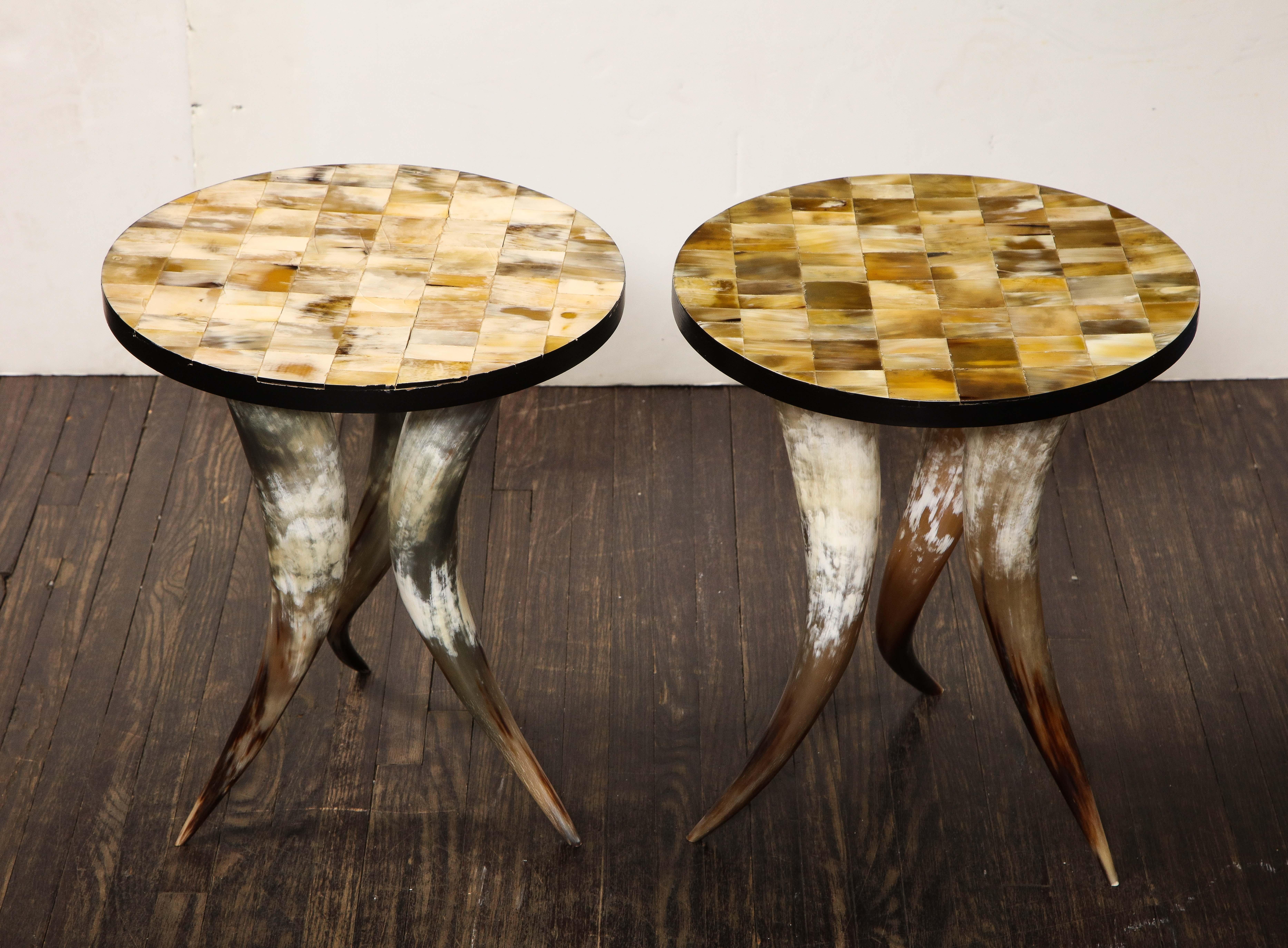American Artisan Pair of Tessellated Horn Occasional Tables