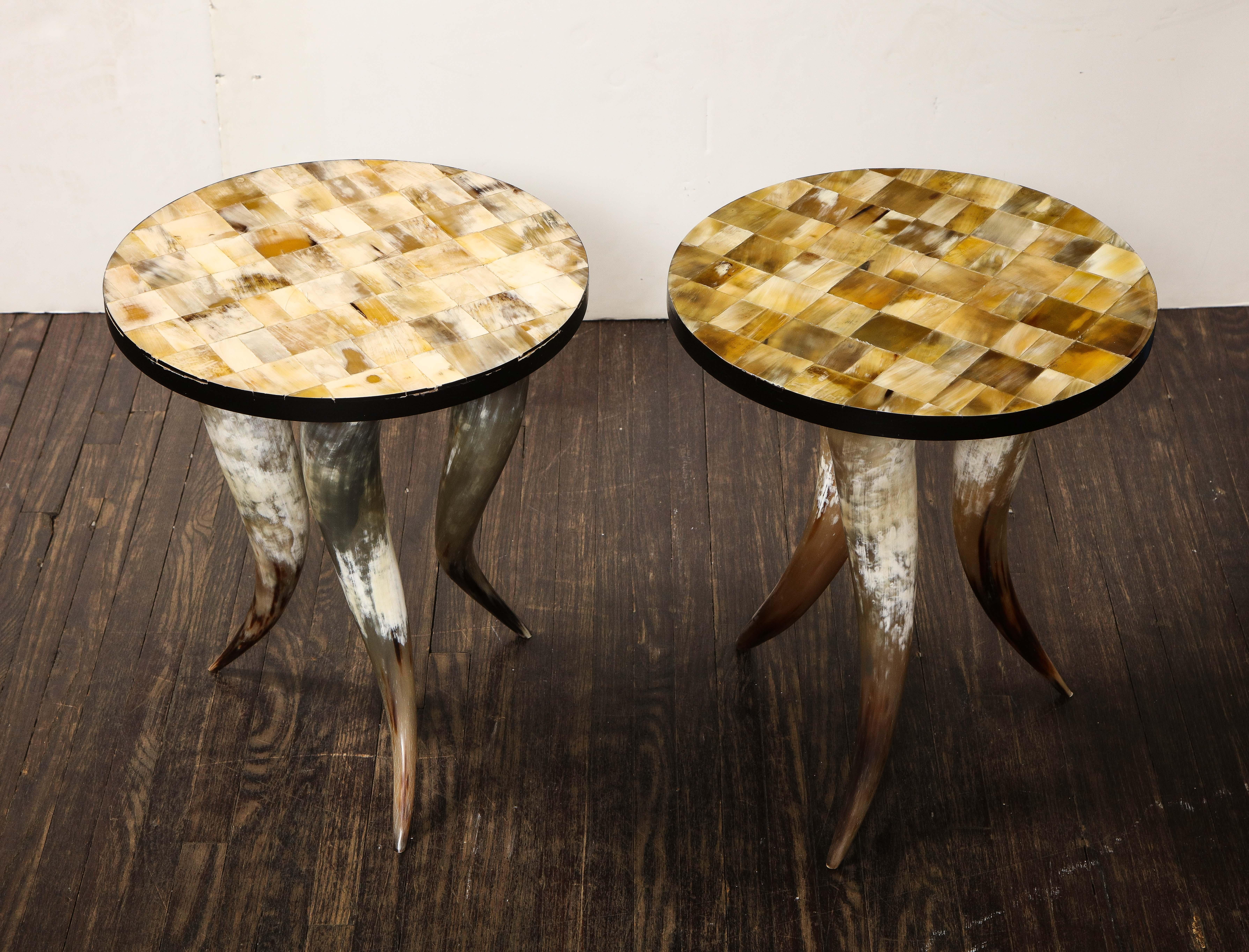 Polished Artisan Pair of Tessellated Horn Occasional Tables
