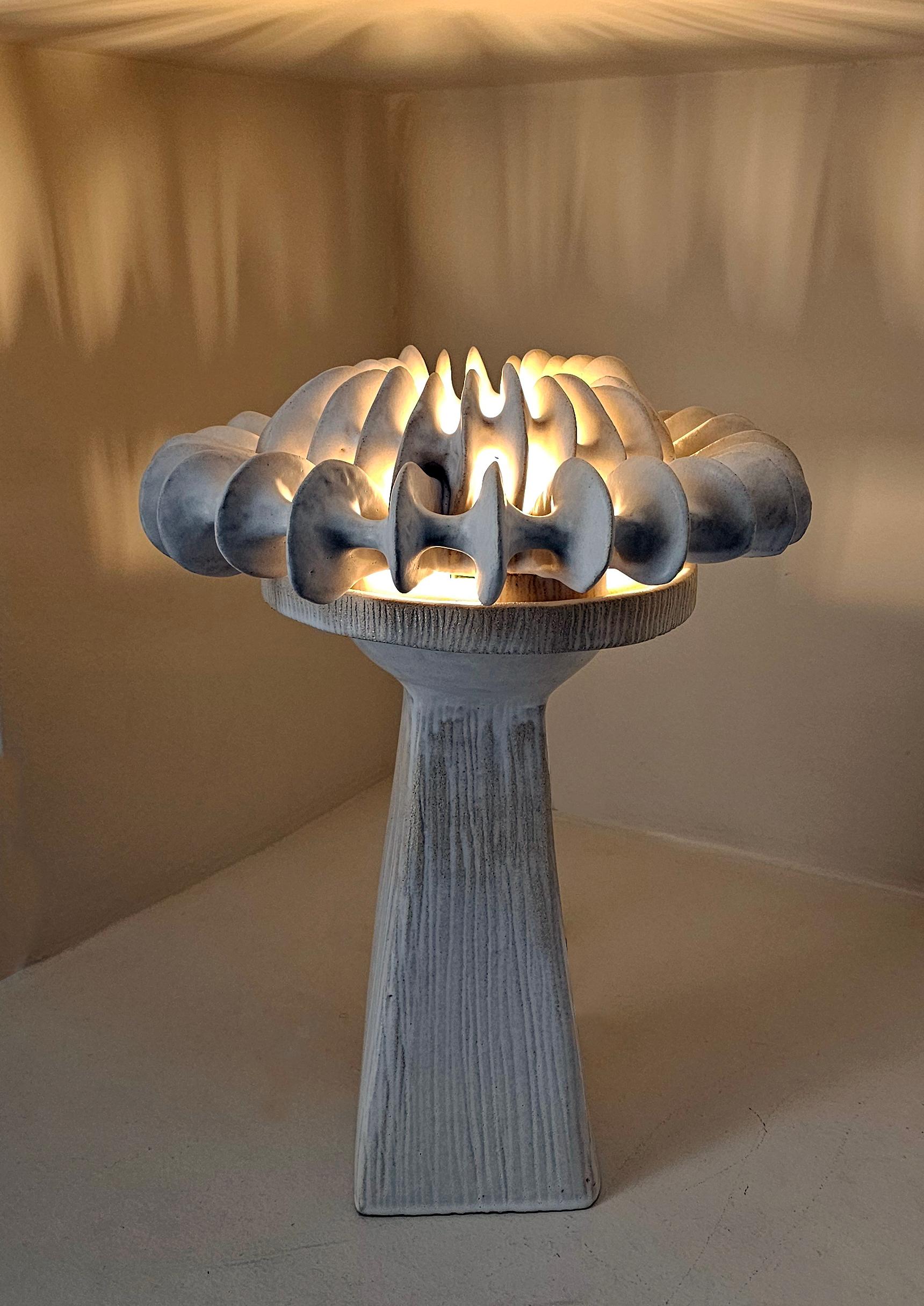 Horn Of Plenty Table Lamp in Mat White Glazing on Stoneware by Kallia Panopoulou
Dimensions: Ø 35 x H 45 cm. 
Materials: Stoneware.

Available in different finish options: Black clay crawl glazing, Mat white glazing on stoneware, or Deep blue glossy