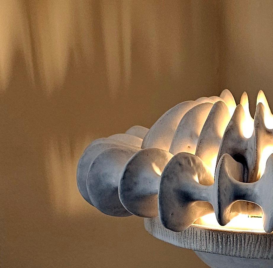 Greek Horn Of Plenty Table Lamp in Mat White Glazing on Stoneware by Kallia Panopoulou For Sale