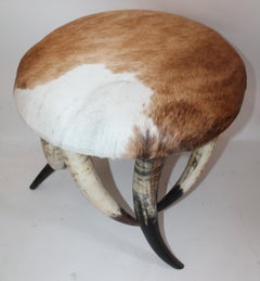 Horn Ottoman with Deer Skin Hide