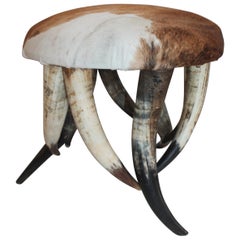 Horn Ottoman with Deer Skin Hide
