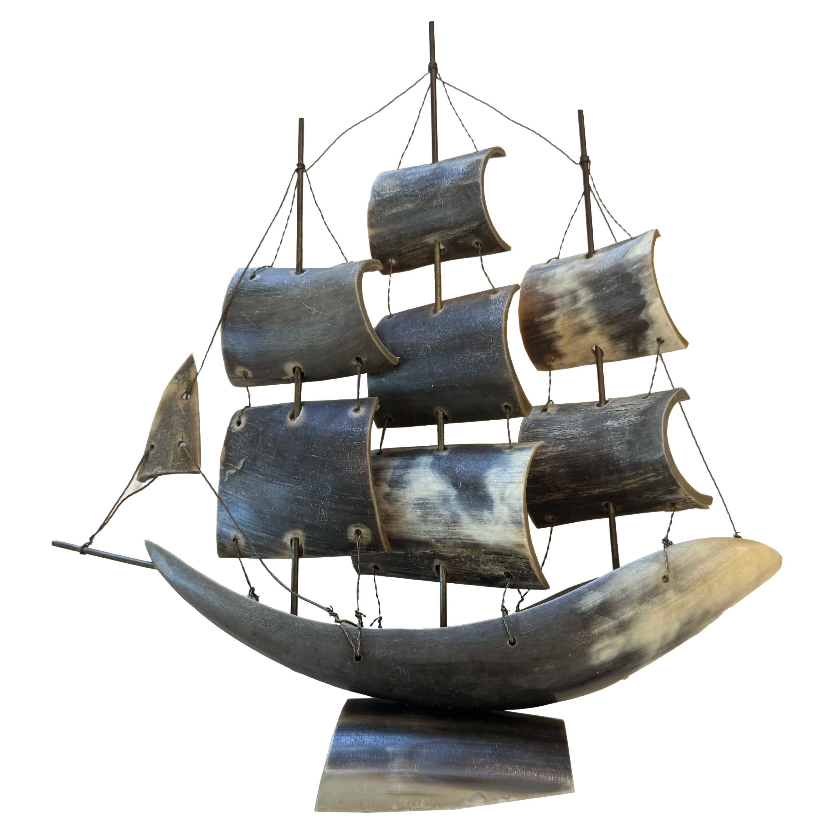 Horn Sailing Boat Figurine  For Sale
