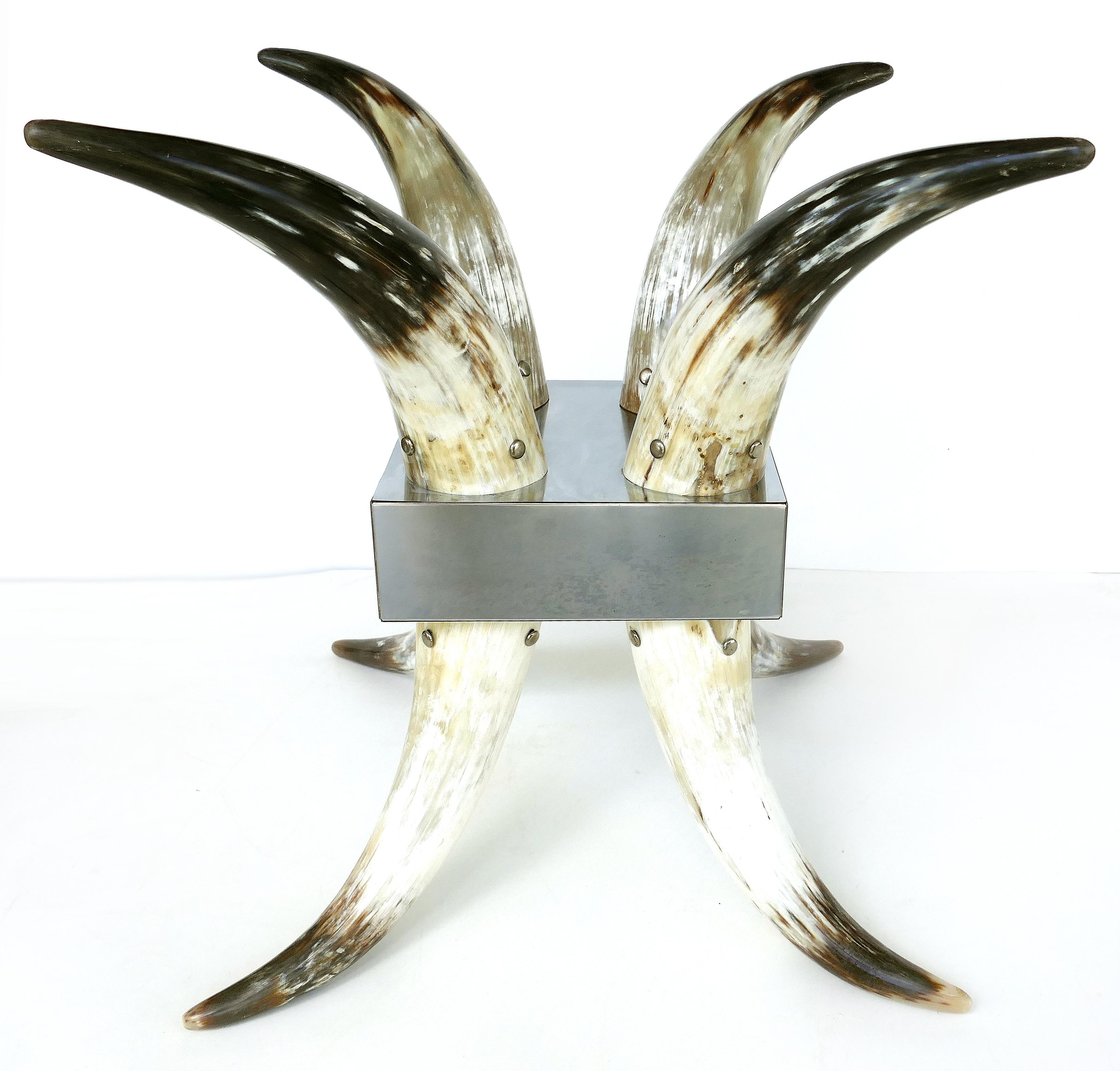 Organic Modern Horn, Stainless Steel and Glass Center Table