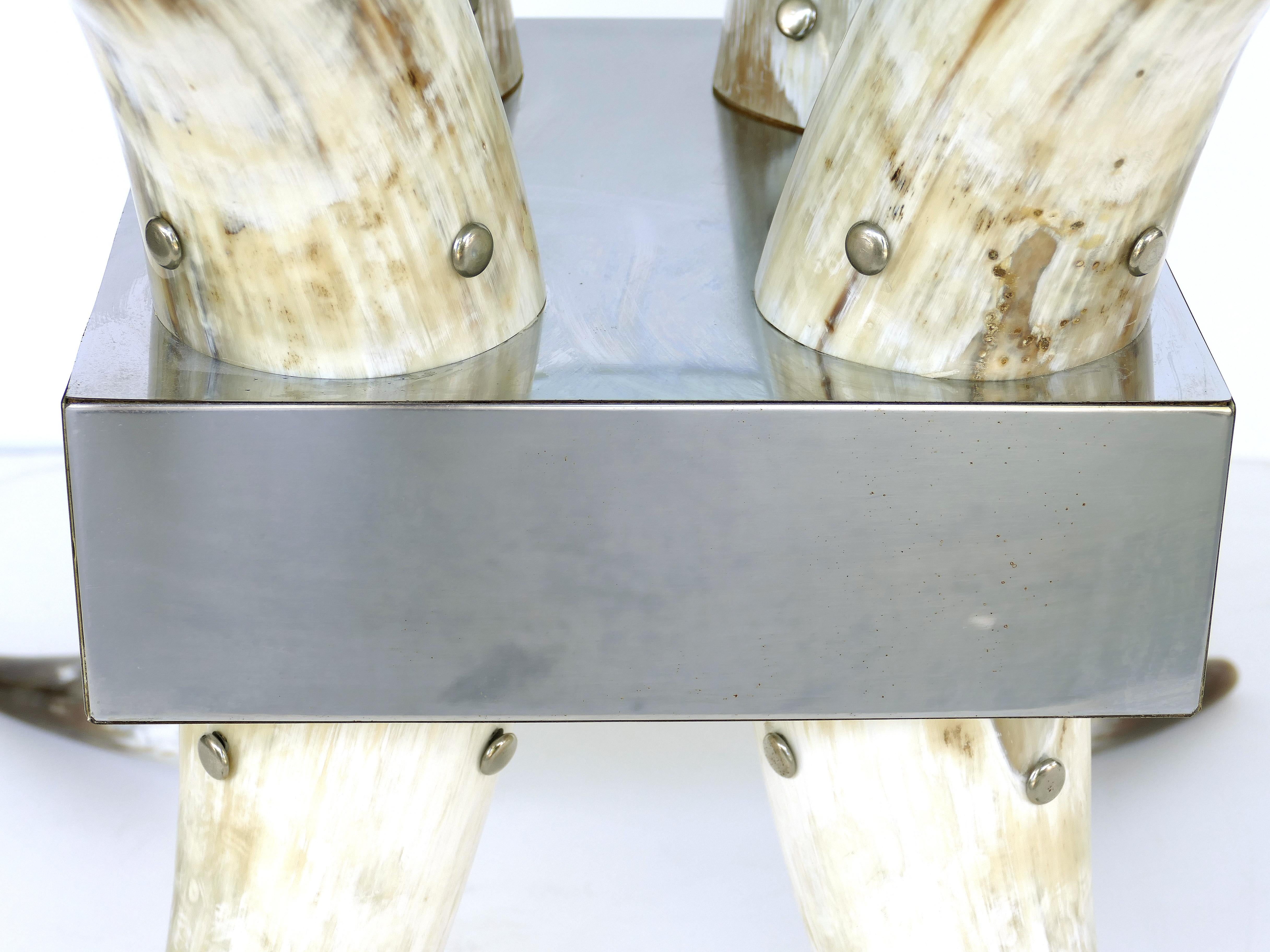 20th Century Horn, Stainless Steel and Glass Center Table