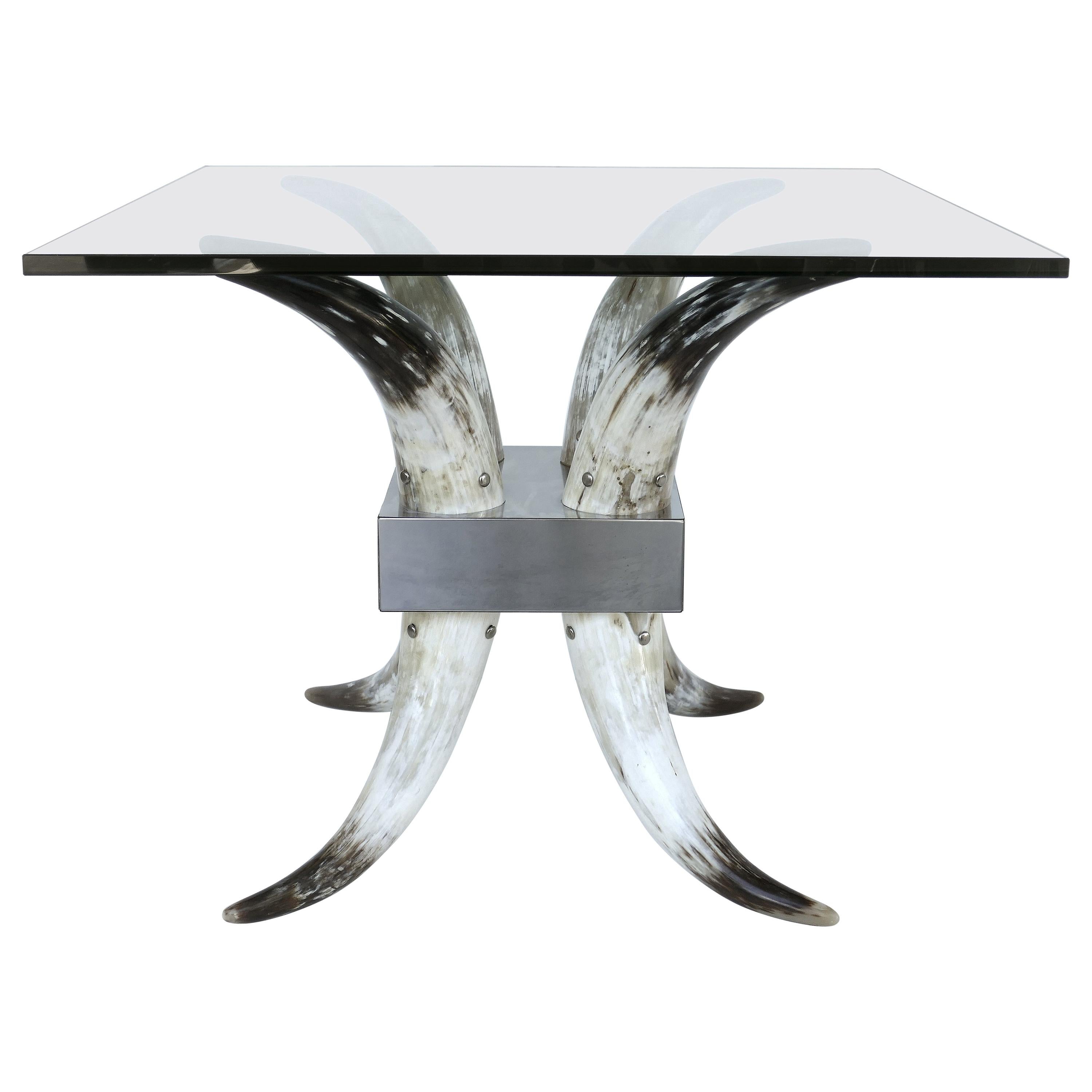 Horn, Stainless Steel and Glass Center Table