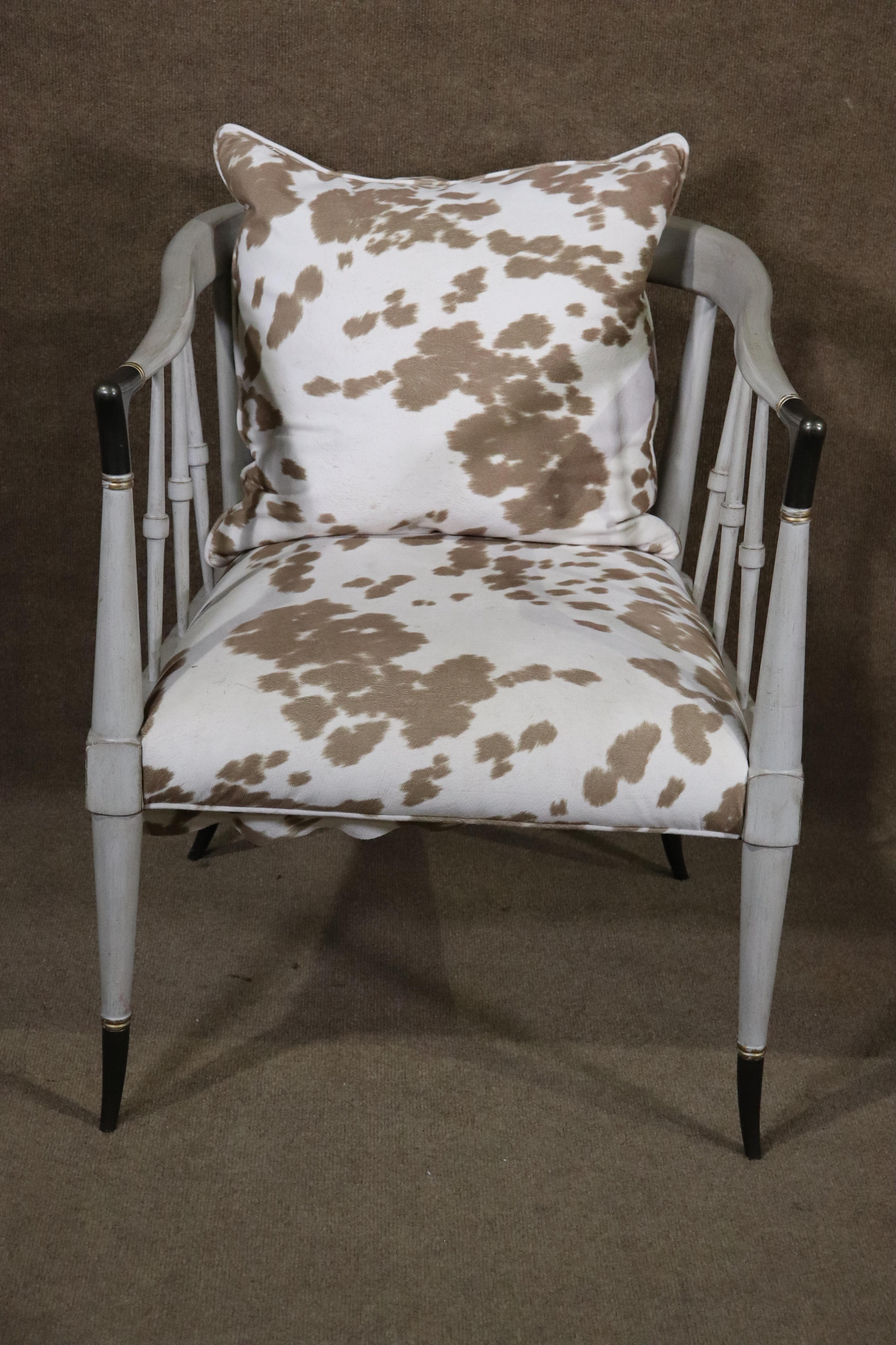 Unique side chair with cowhide pillows and bull horn shaped frame.
Please confirm location NY or NJ