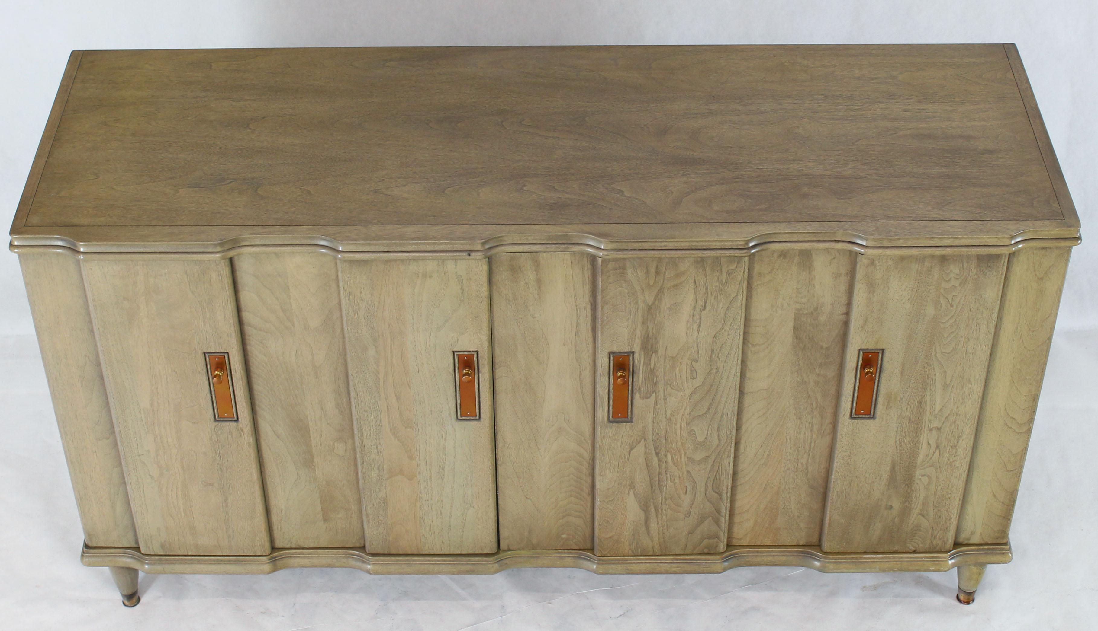 Mid-Century Modern Horn Tone Cerused Finished Sideboard Credenza with Folding Double Doors For Sale