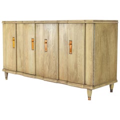 Horn Tone Cerused Finished Sideboard Credenza with Folding Double Doors