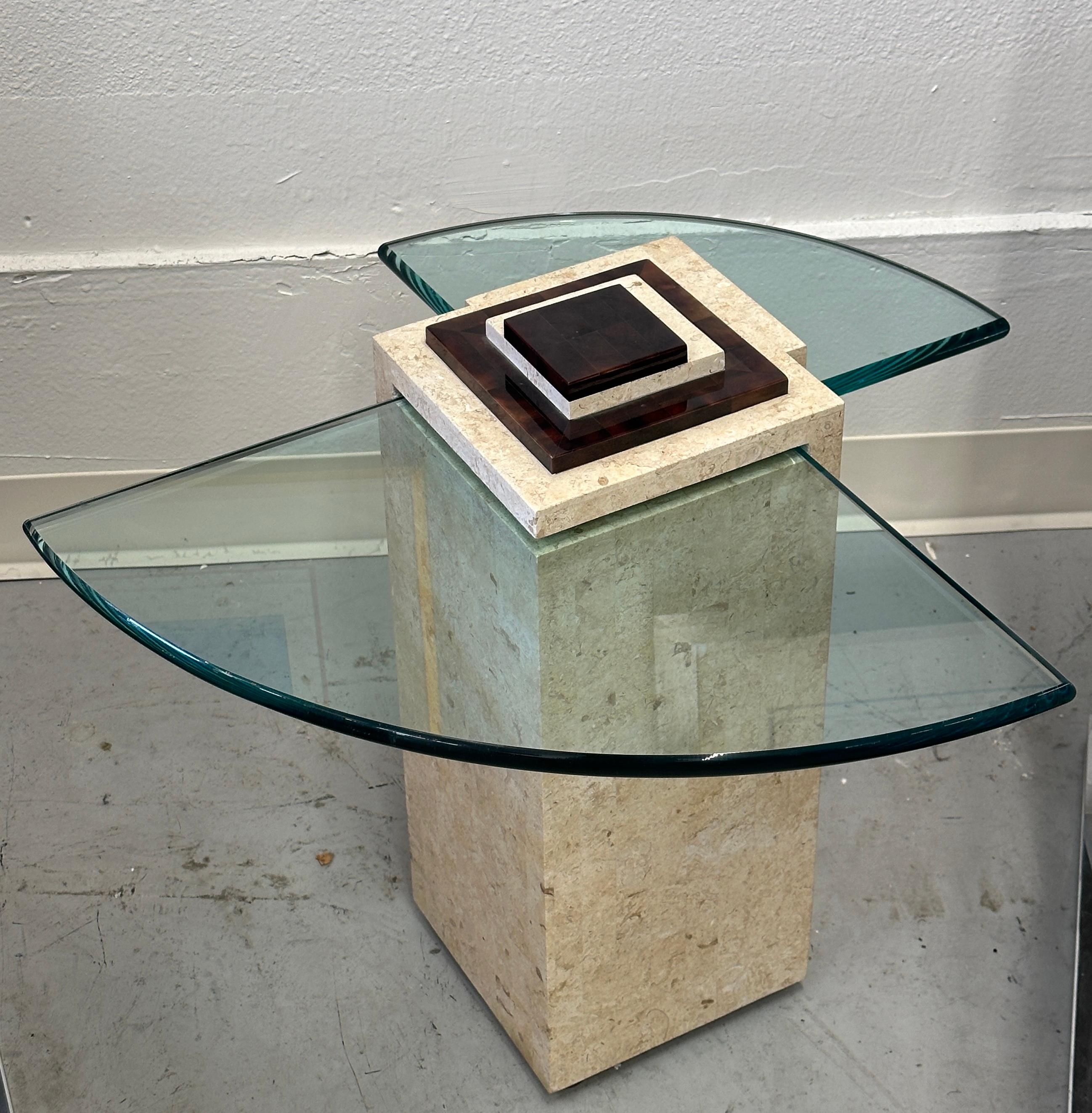 Horn, Travertine and Glass Side Table Attributed to Enrique Garcel For Sale 7