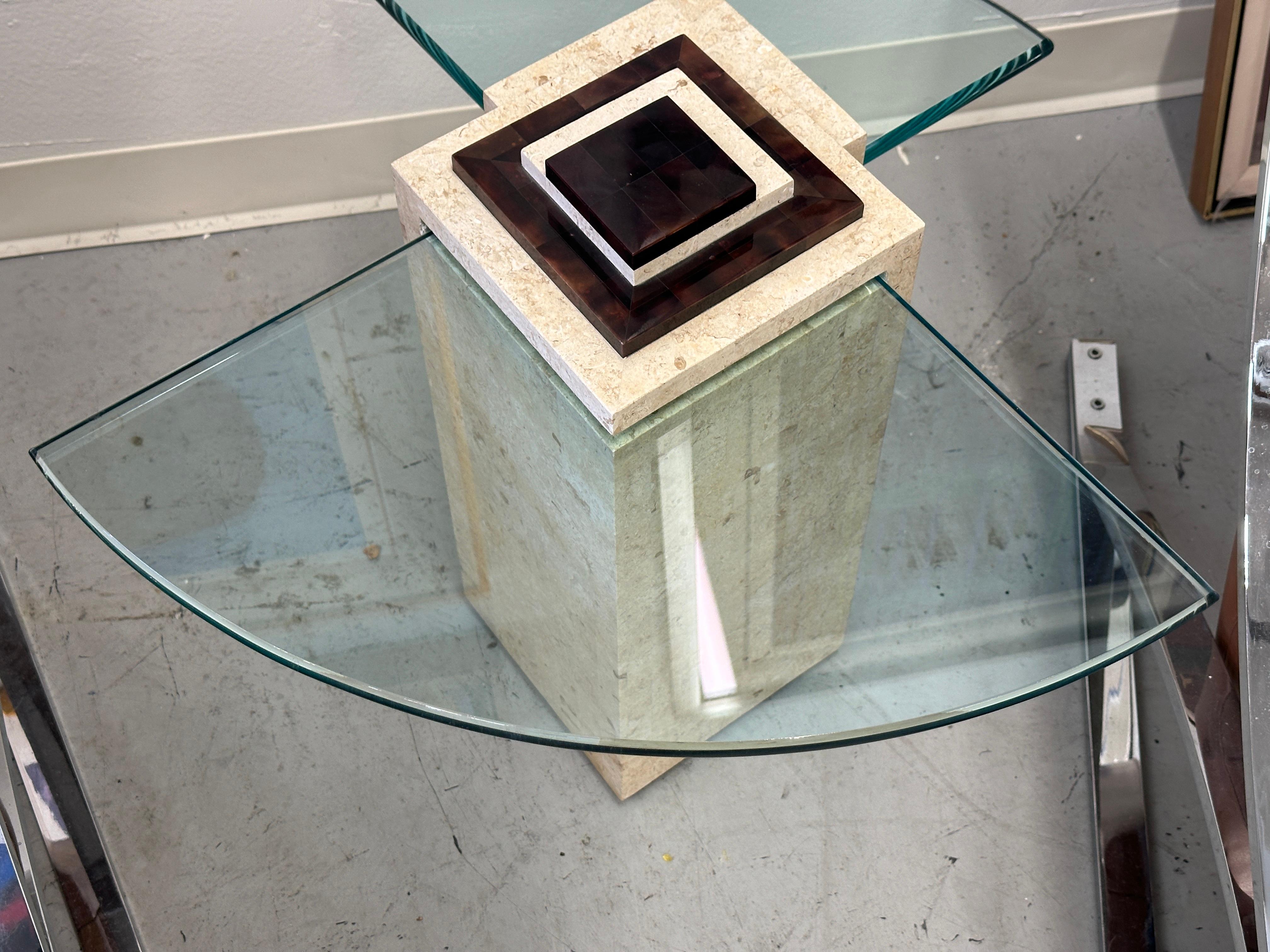 Horn, Travertine and Glass Side Table Attributed to Enrique Garcel For Sale 8