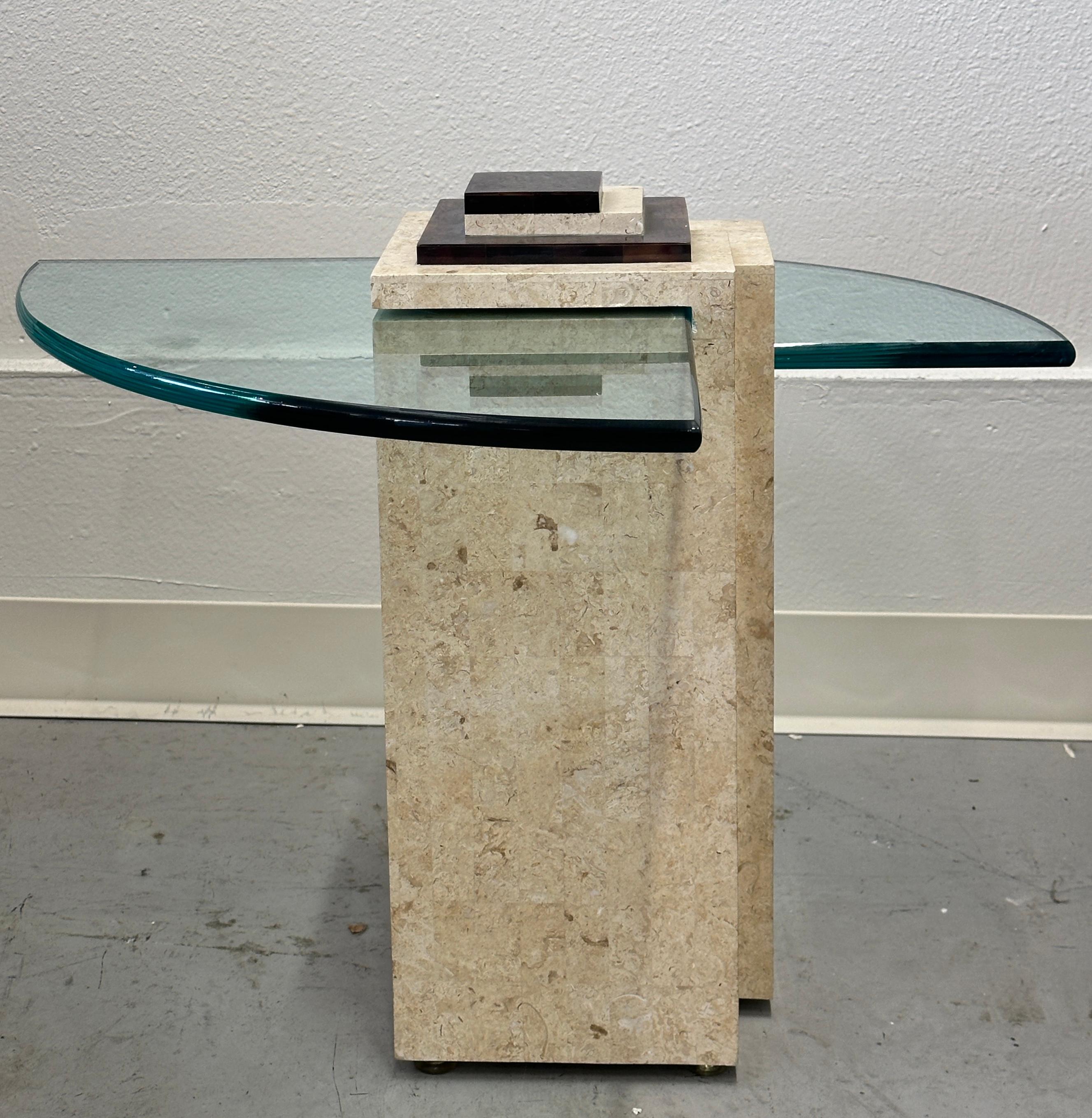 Philippine Horn, Travertine and Glass Side Table Attributed to Enrique Garcel For Sale