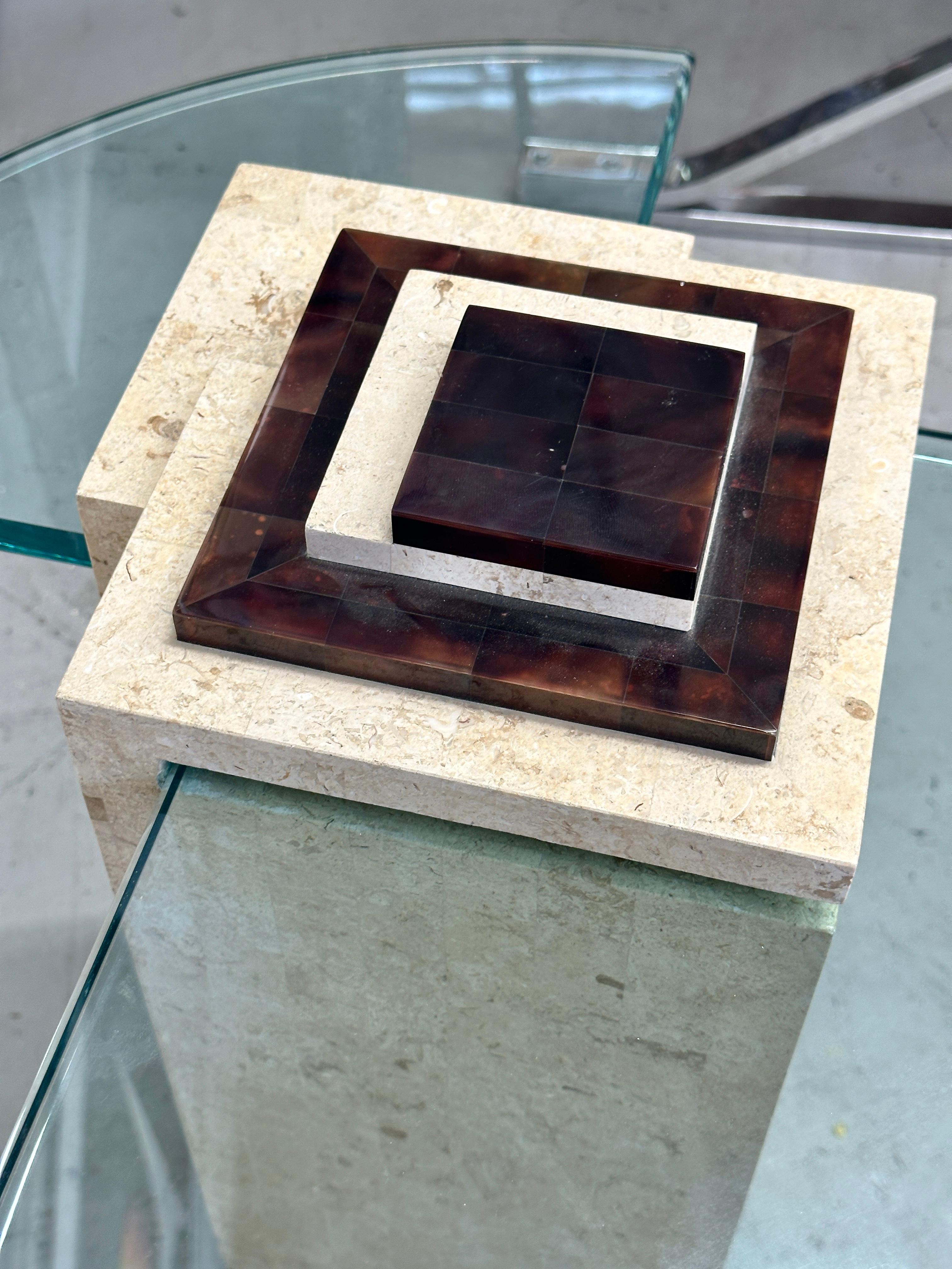 Hand-Crafted Horn, Travertine and Glass Side Table Attributed to Enrique Garcel For Sale
