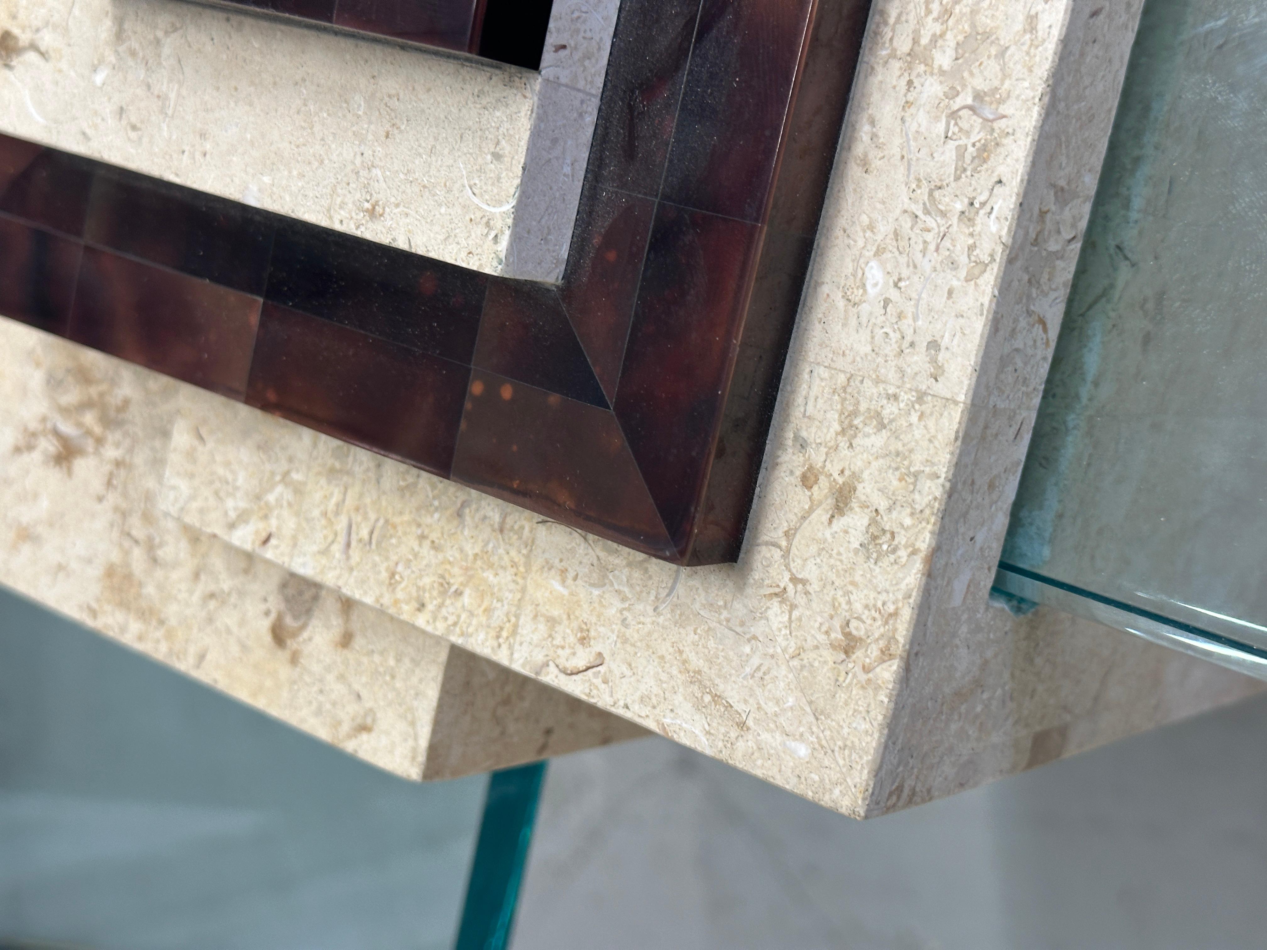 Horn, Travertine and Glass Side Table Attributed to Enrique Garcel In Good Condition For Sale In Palm Springs, CA