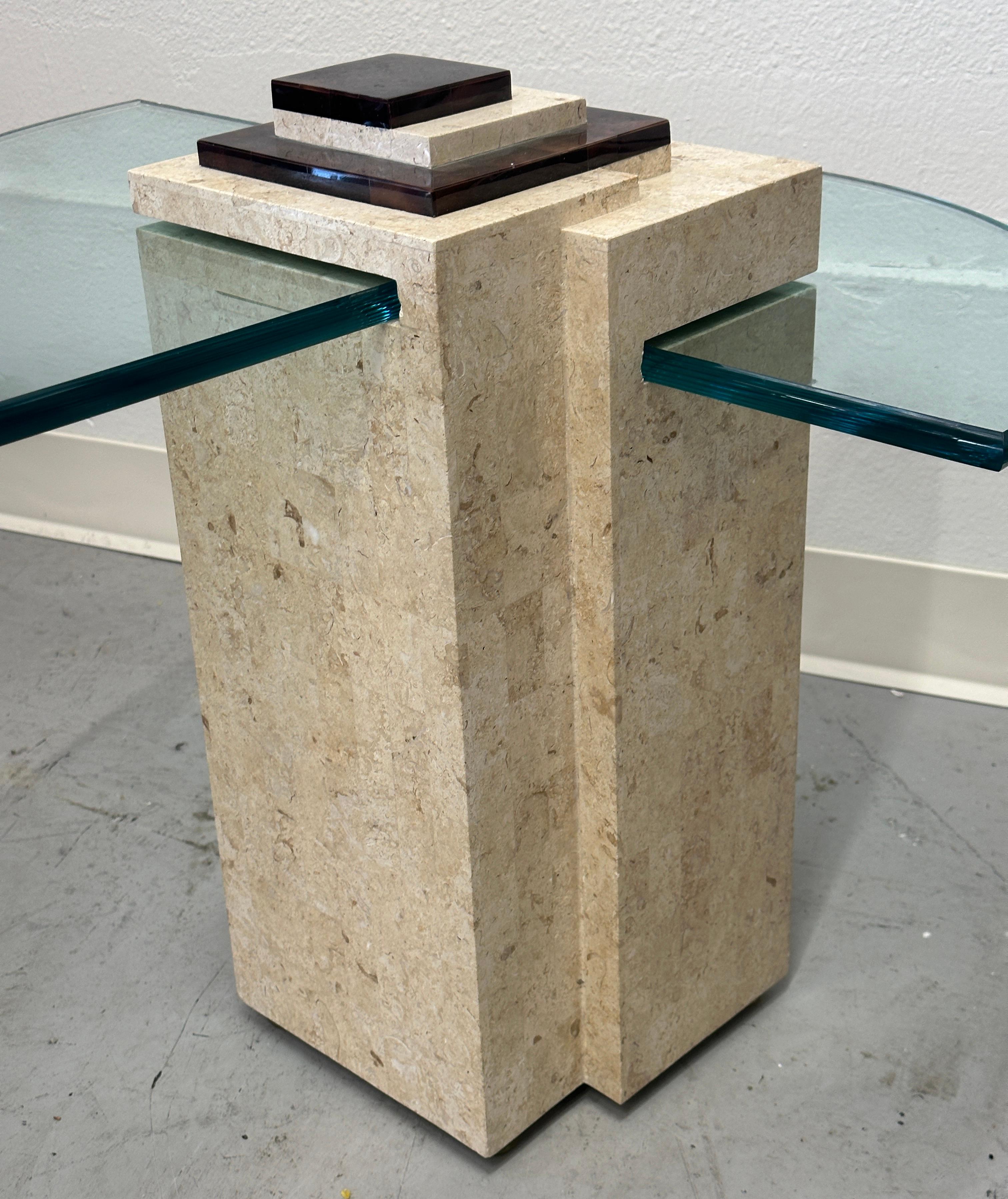 Horn, Travertine and Glass Side Table Attributed to Enrique Garcel For Sale 2