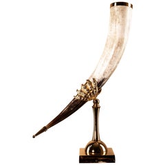 Vintage Horn Vase, Natural American Horn and Solid Cast Brass, Florence Manufacturing