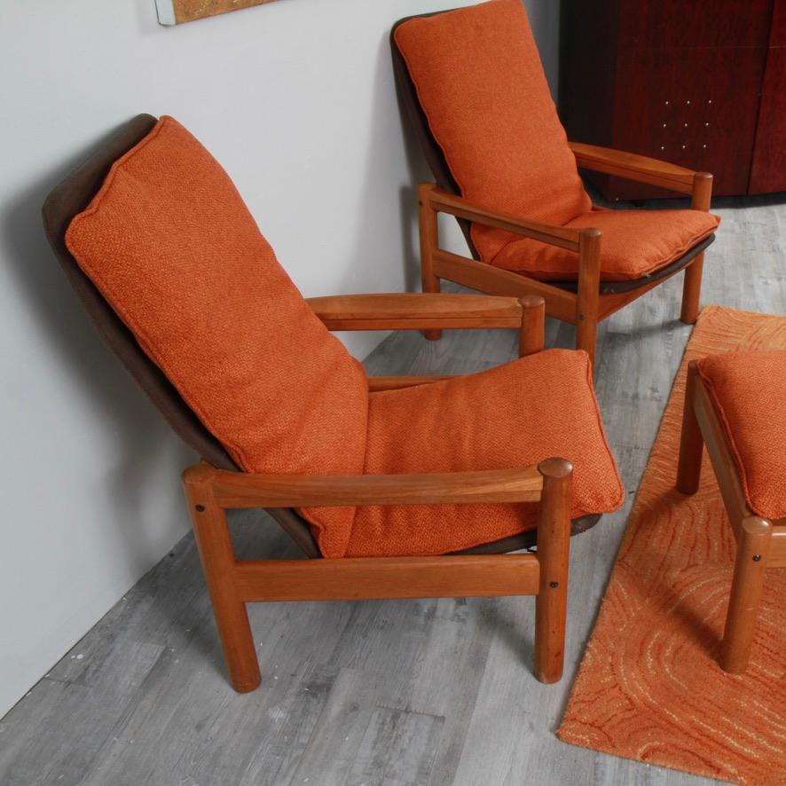 Hornas Model 70 Teak Armchairs and Ottoman by Erik Andersen and Palle  Pedersen For Sale at 1stDibs