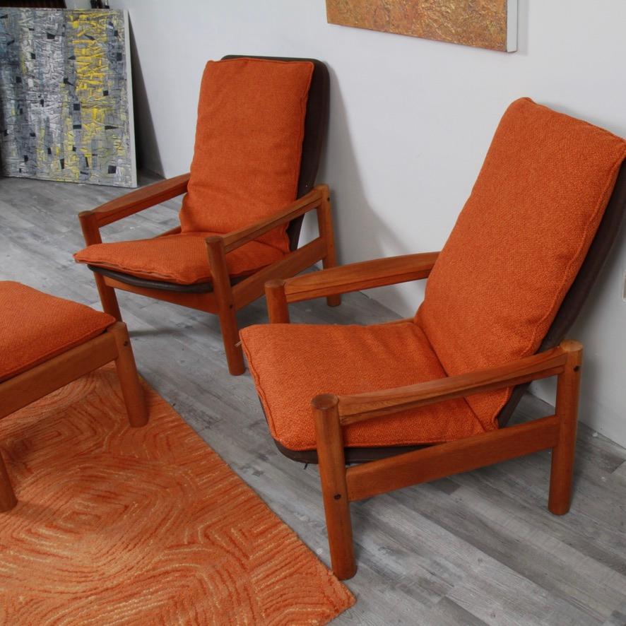 Hornas Model 70 Teak Armchairs and Ottoman by Erik Andersen & Palle Pedersen In Good Condition For Sale In New London, CT