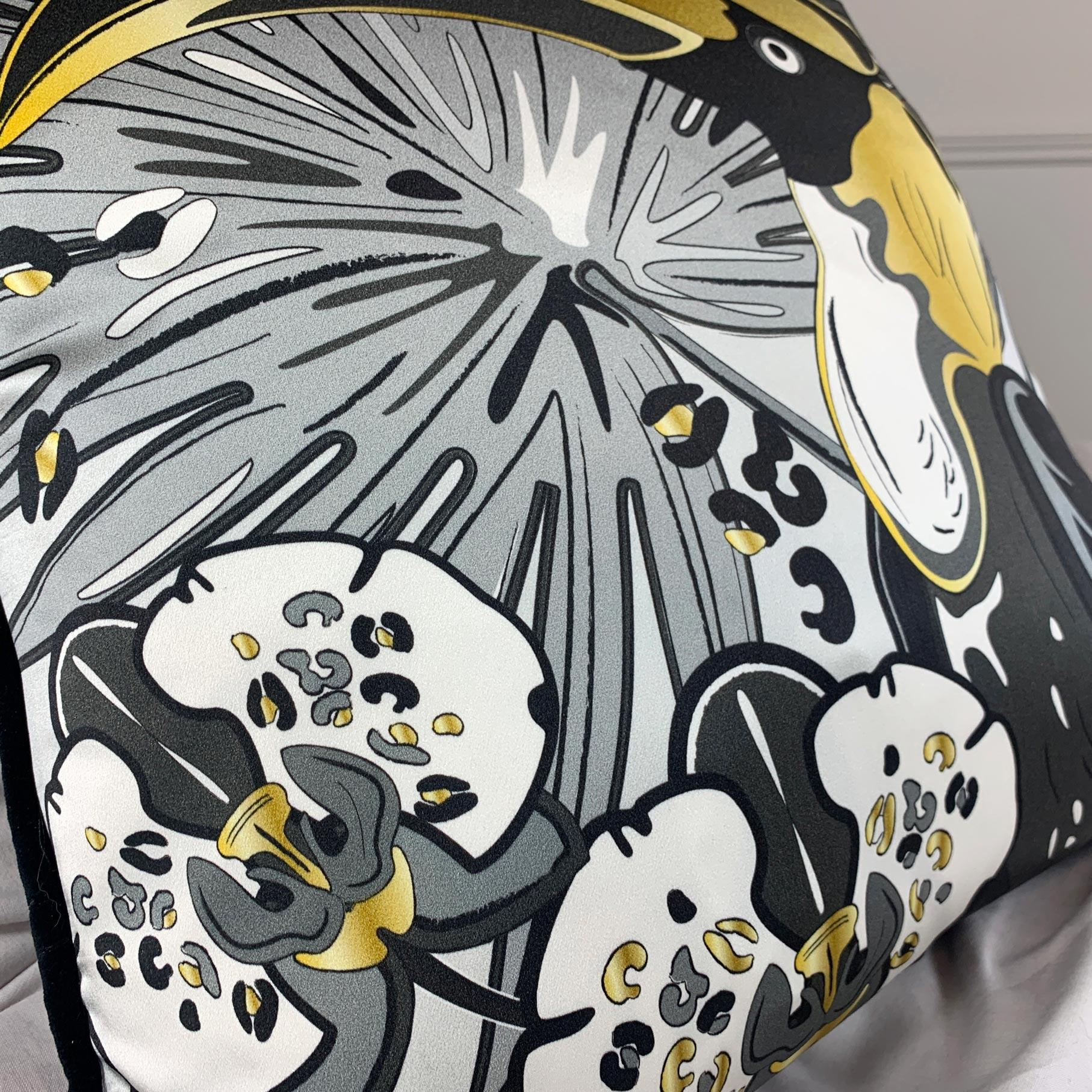 Hornbill Luxury Silk Pillow, Monochrome and Gold The Tropics Collection  For Sale 7