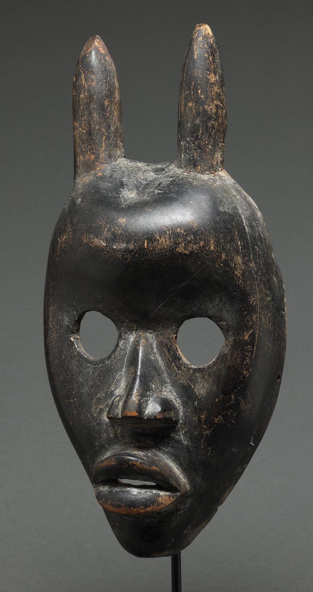 Gehörnte Antilope Mensch Dunkles Holz Maske Dan People Elfenbeinküste Afrika Offene Augen im Angebot 2