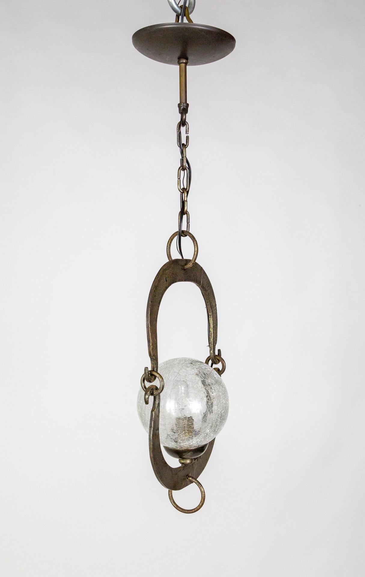 Horned Moon Crackle Glass & Metal Pendant Light For Sale 1