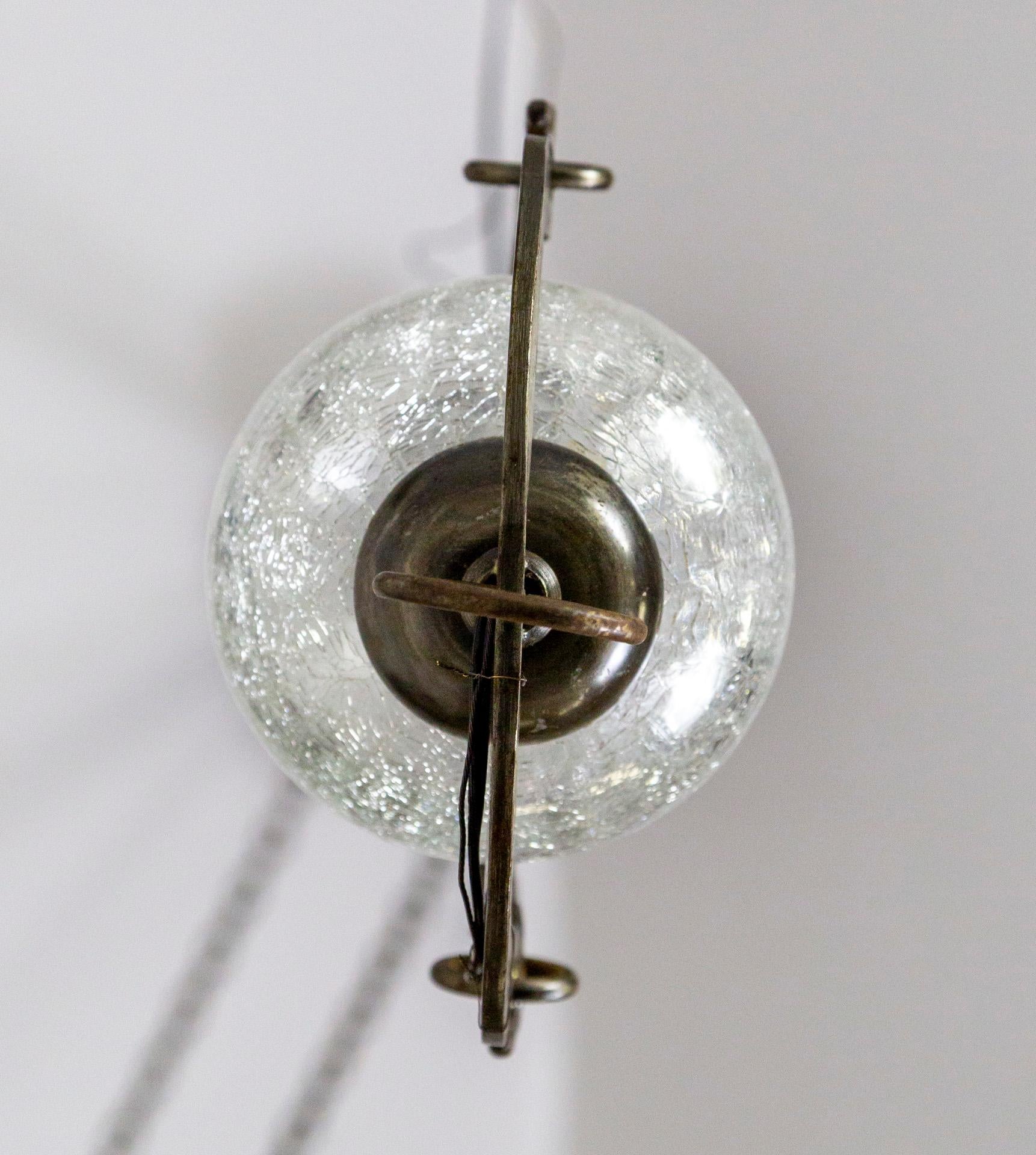 Horned Moon Crackle Glass & Metal Pendant Light For Sale 5