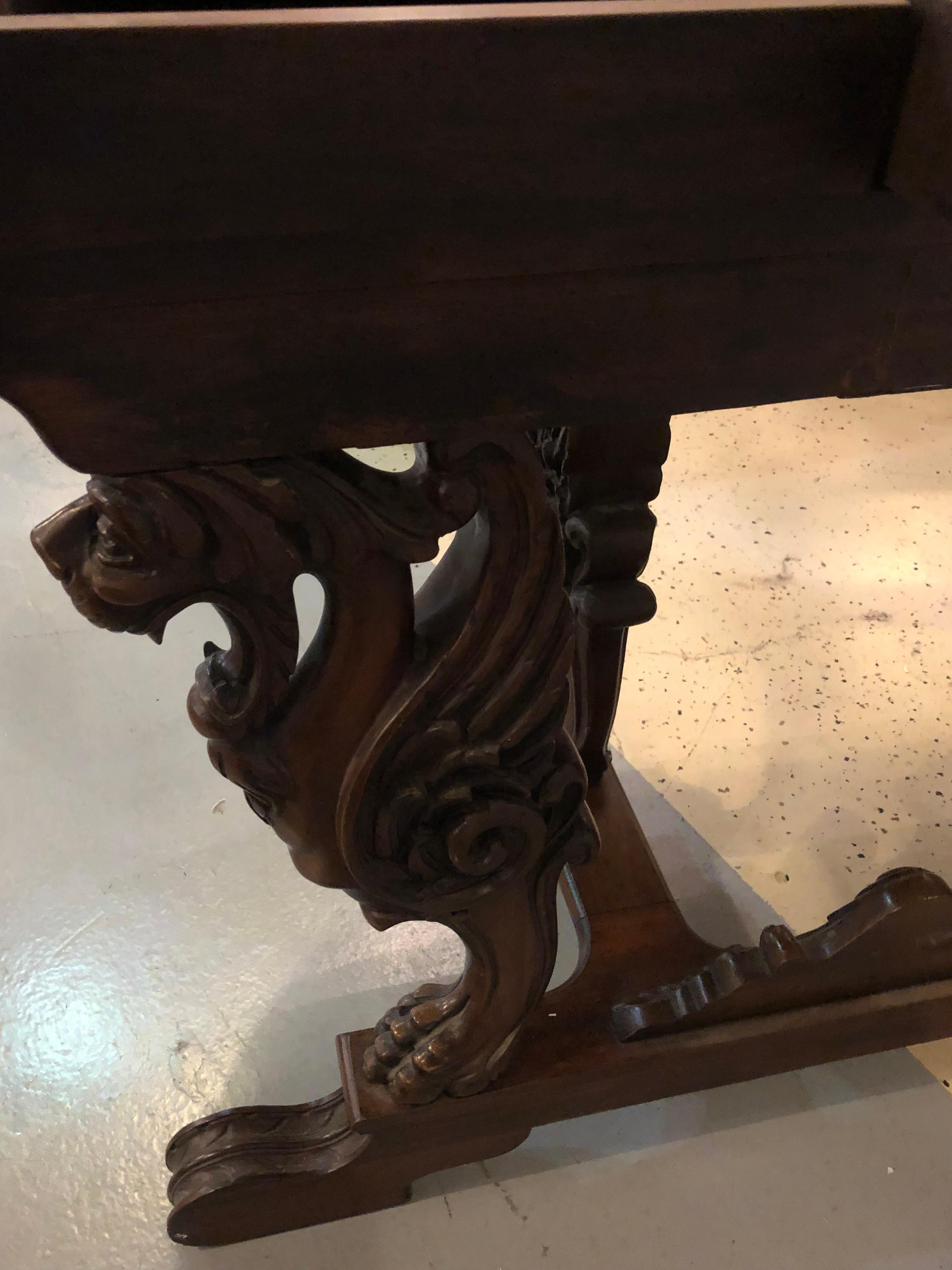 Horner Brothers Quality Flip Top Dining Table with 4 Full Bodied Winged Griffins 4