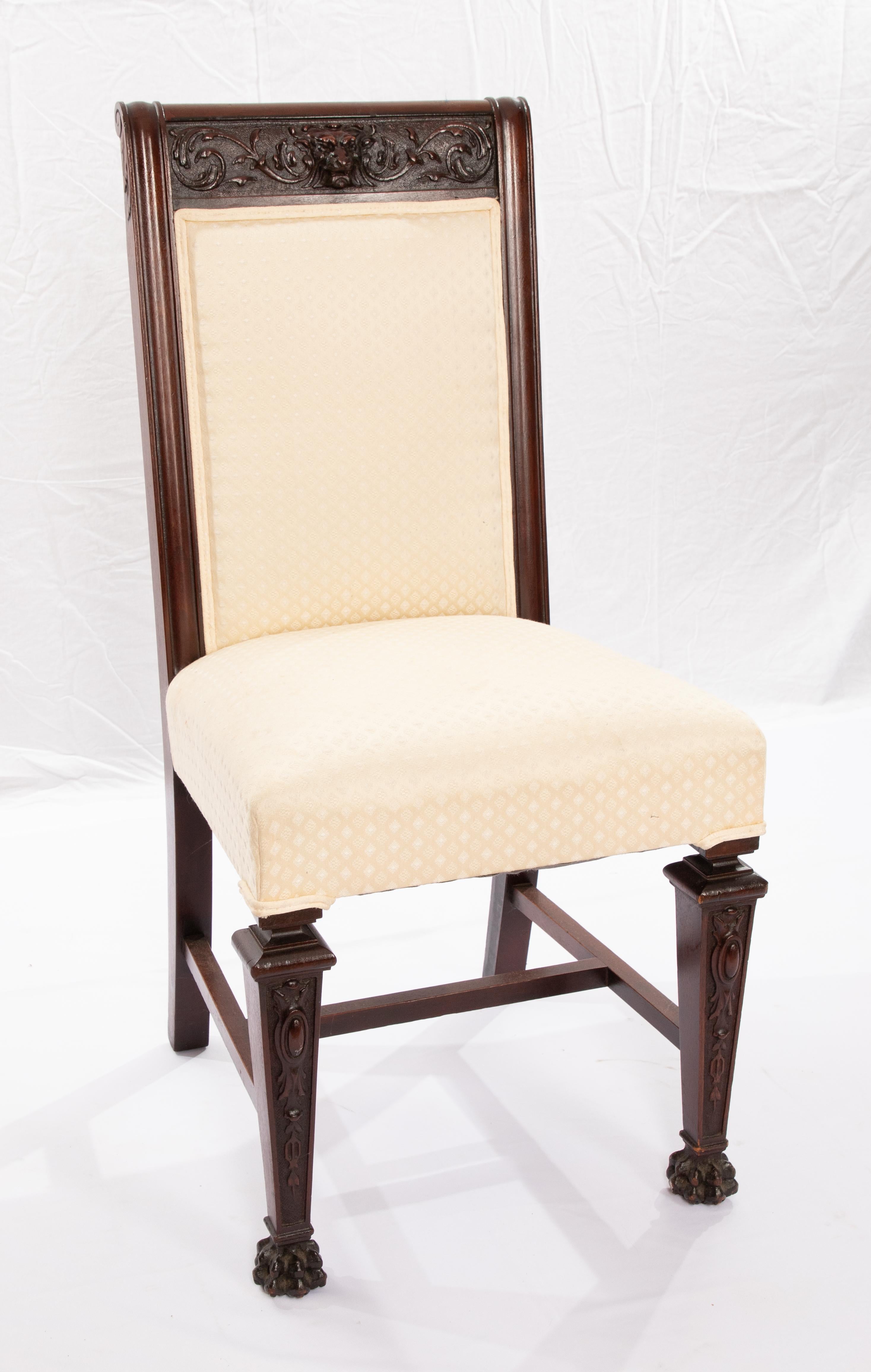 American Horner Chairs Set of 6 Cream Cotton Upholstery Art Nouveau For Sale