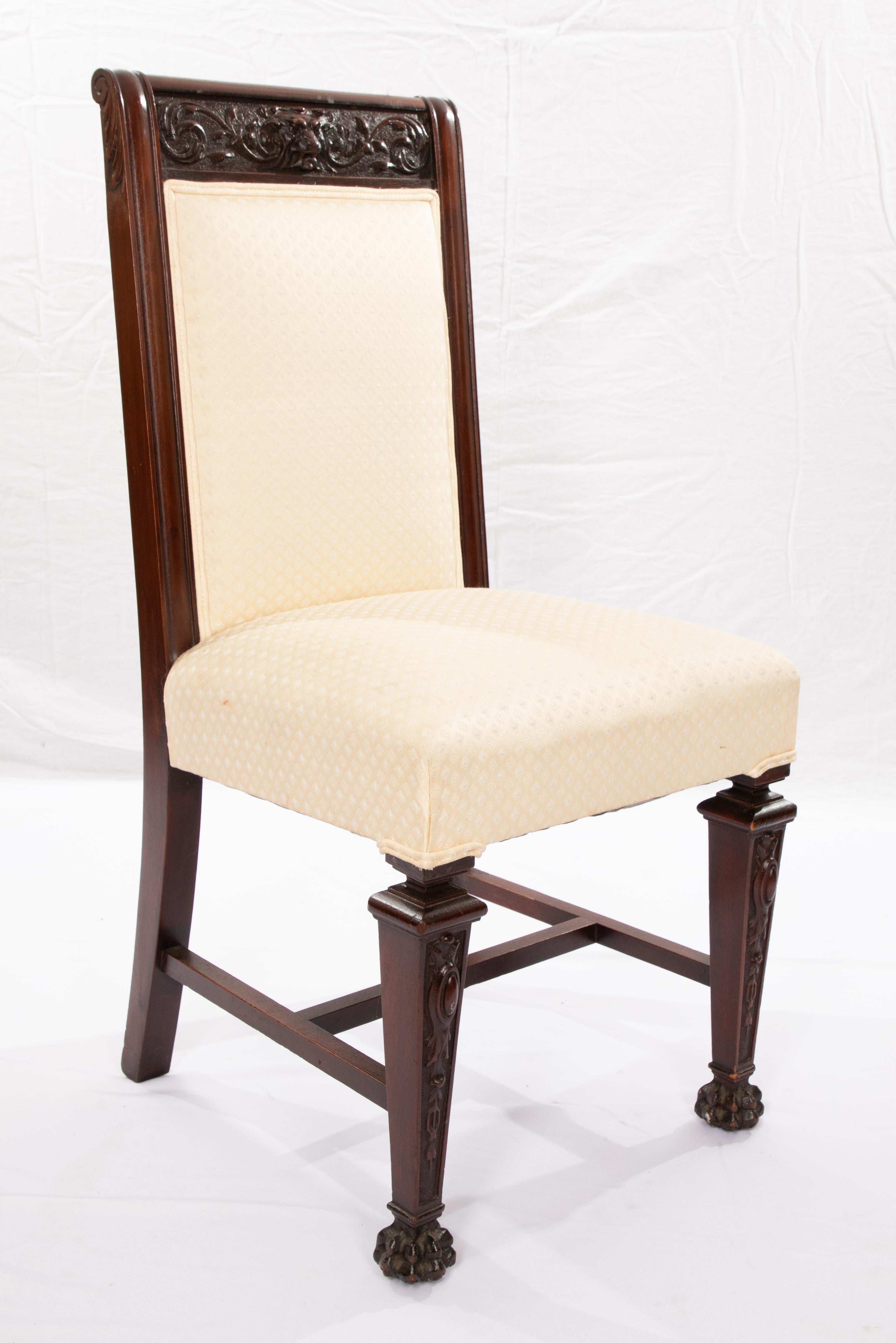 Appliqué Horner Chairs Set of 6 Cream Cotton Upholstery Art Nouveau For Sale