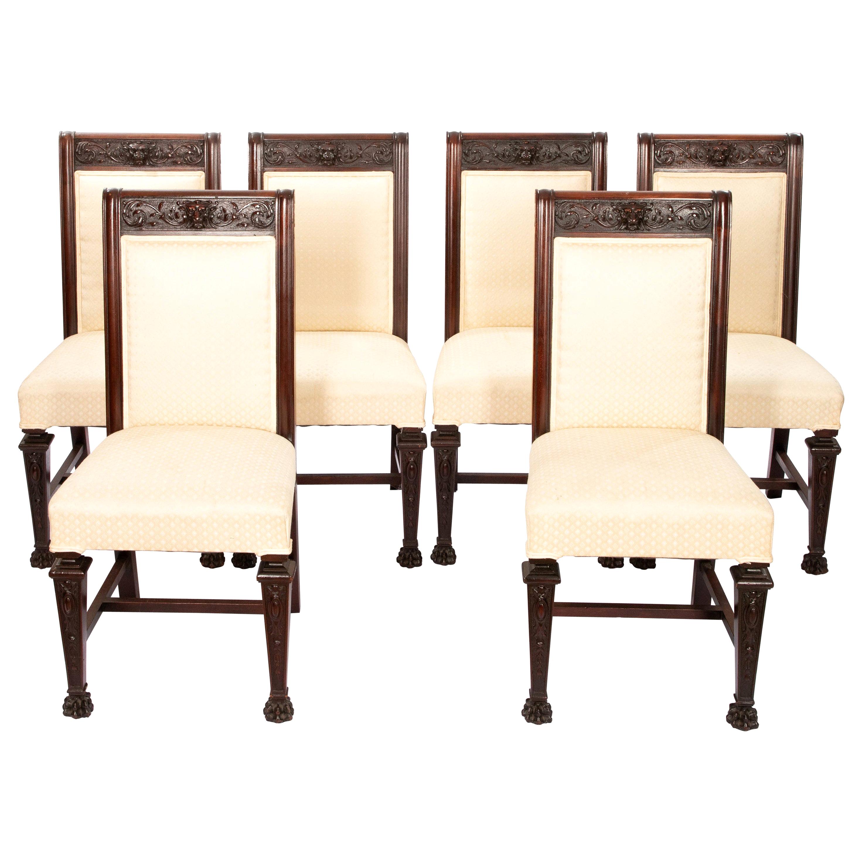 Horner Chairs Set of 6 Cream Cotton Upholstery Art Nouveau For Sale