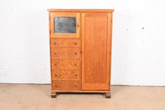 Horner Style Antique American Empire Oak Chifferobe with Mirror, Circa 1900