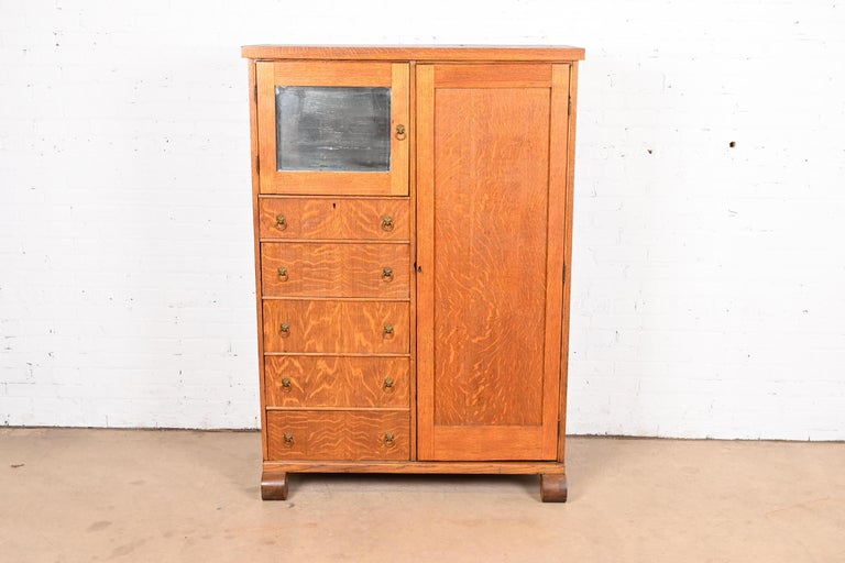 Horner Style Antique American Empire Oak Chifferobe with Mirror, Circa 1900  at 1stDibs