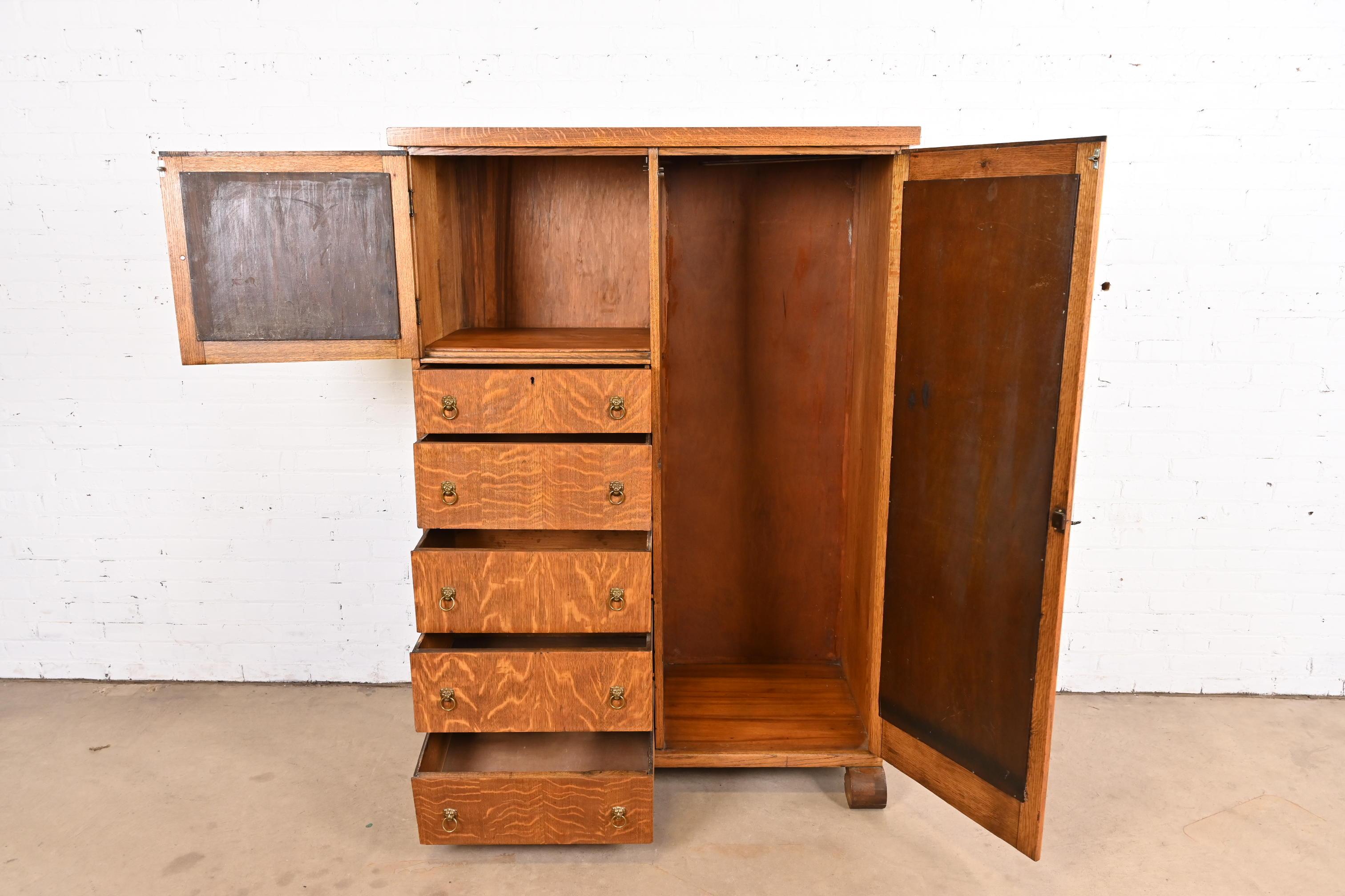 20th Century Horner Style Antique American Empire Oak Chifferobe with Mirror, Circa 1900