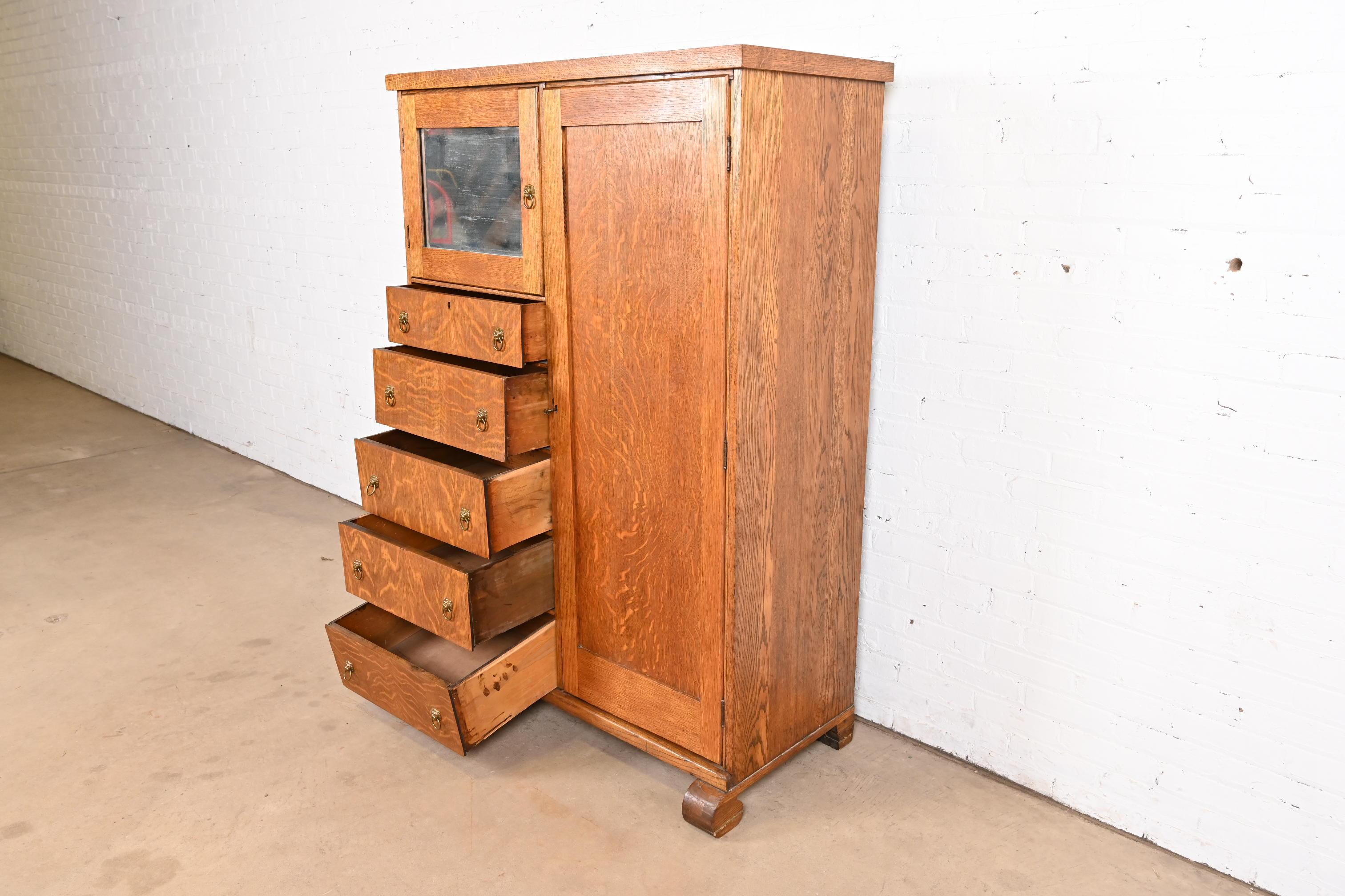 Horner Style Antique American Empire Oak Chifferobe with Mirror, Circa 1900 1