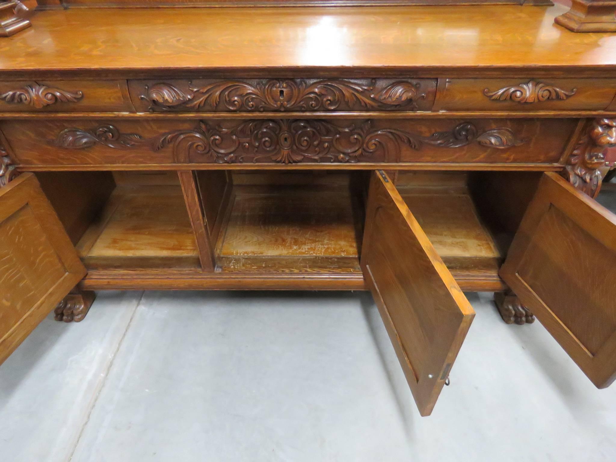 Solid Quarter Sawn Oak RJ Horner Style Sideboard Buffet Server with Mirror 3