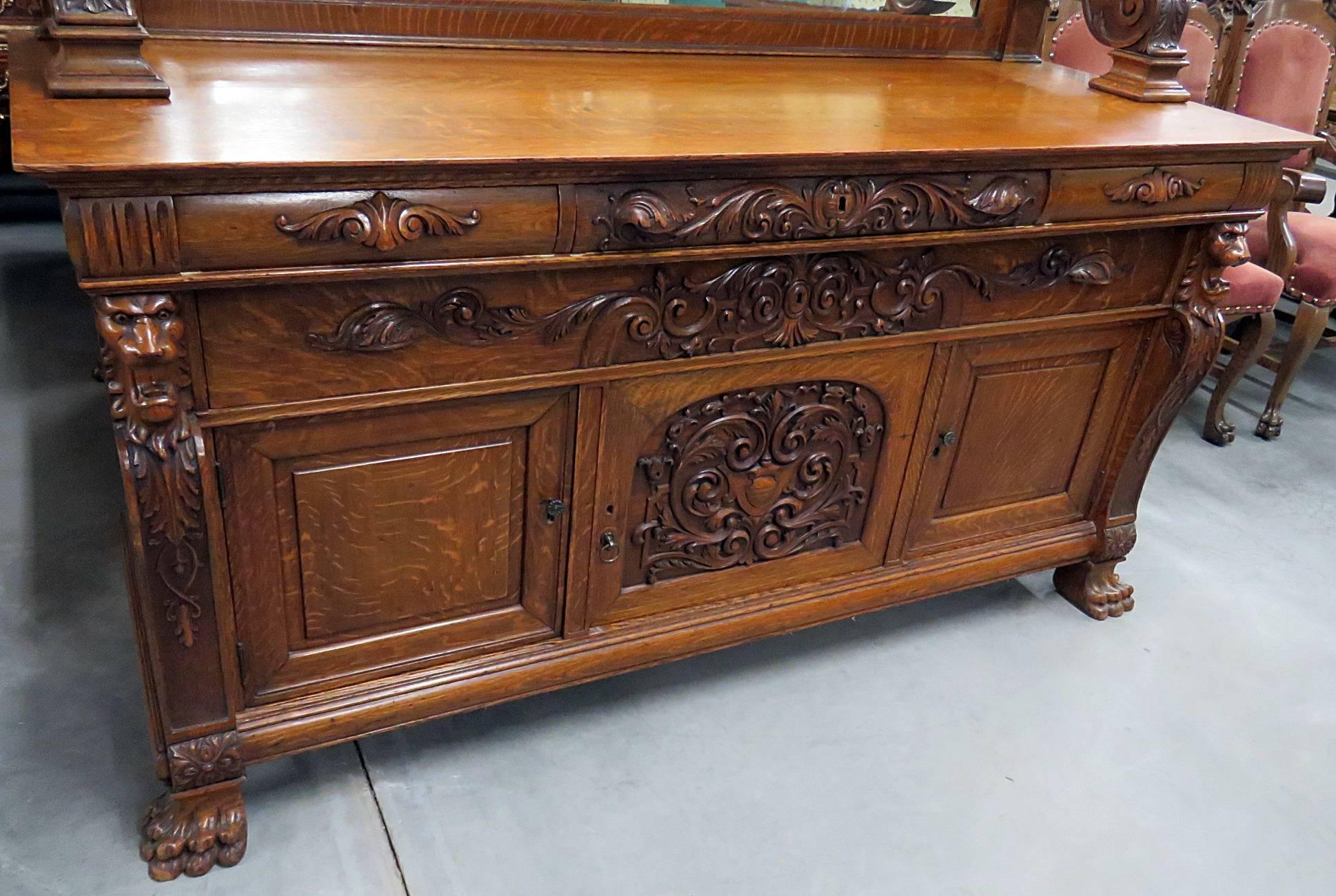 Horner style sideboard with four drawers over three doors. The top drawers are lined.