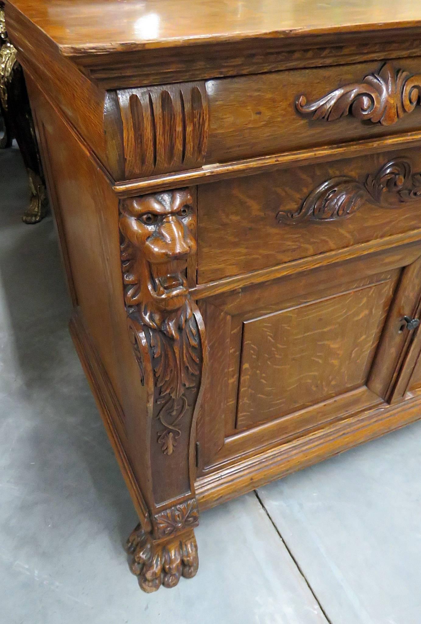 Renaissance Solid Quarter Sawn Oak RJ Horner Style Sideboard Buffet Server with Mirror