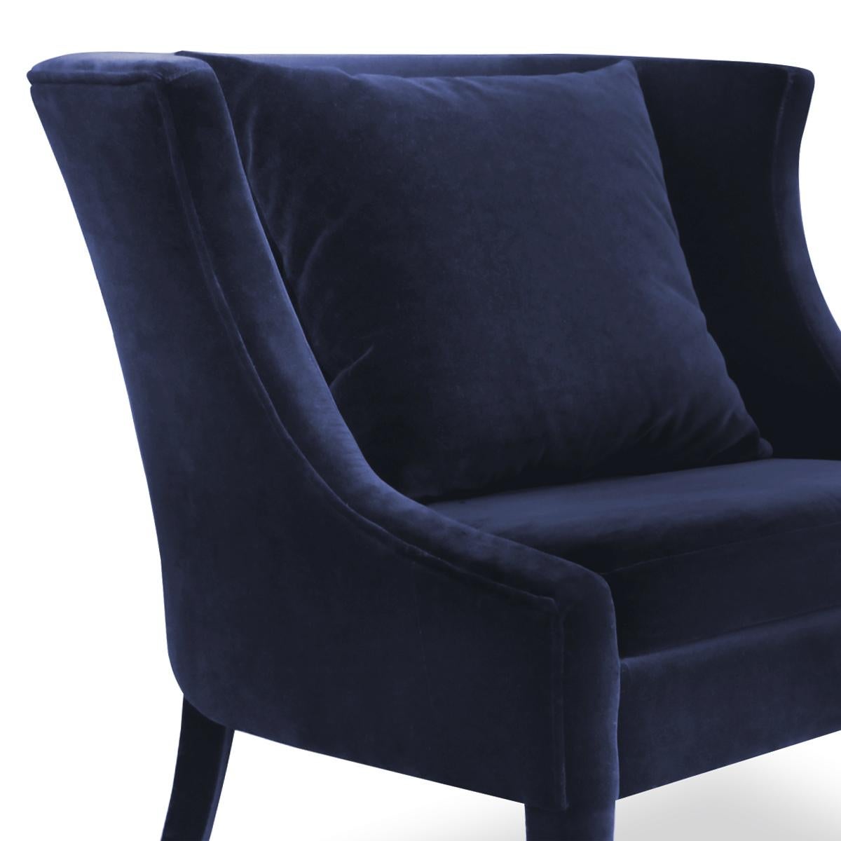 Portuguese Hornet Armchair with Deep Blue Velvet Fabric
