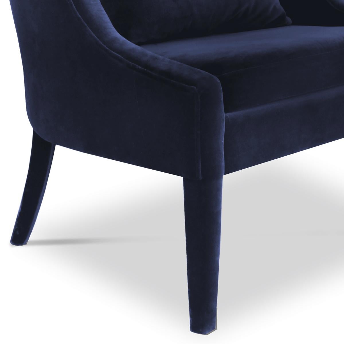 Hand-Crafted Hornet Armchair with Deep Blue Velvet Fabric