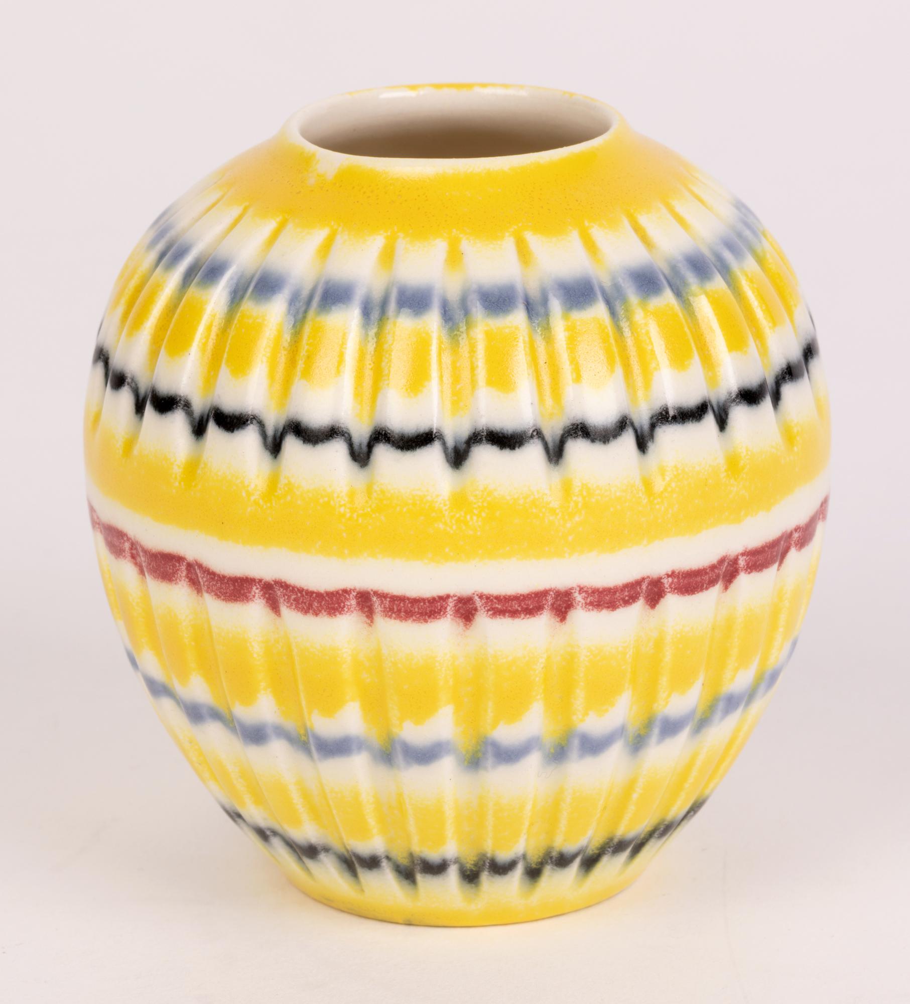 Glazed Hornsea Mid-Century Hand Painted Rainbow Pattern Art Pottery Vase For Sale