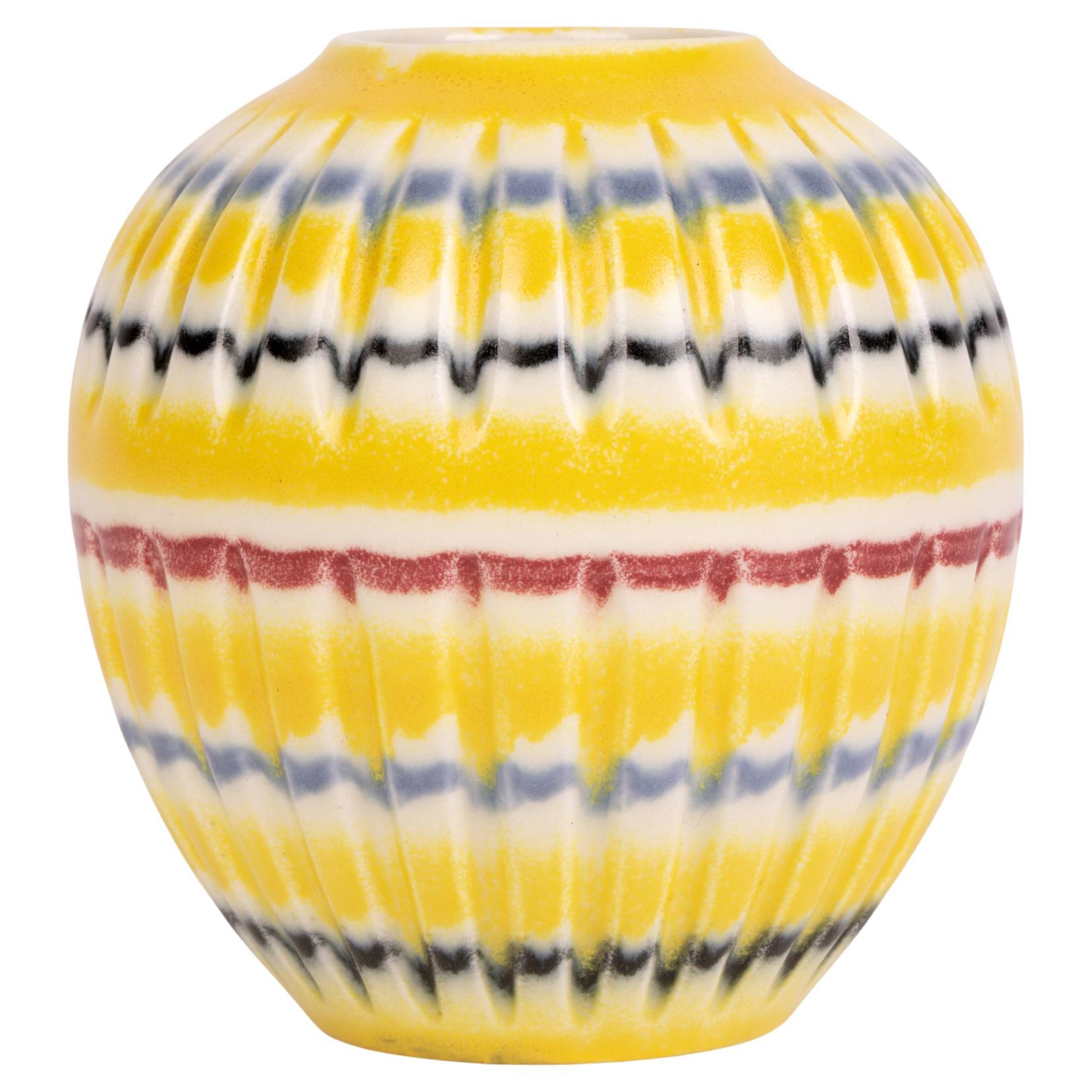 Hornsea Mid-Century Hand Painted Rainbow Pattern Art Pottery Vase For Sale