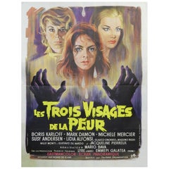 Vintage Horror Movie Film Poster Les Trois Visages De La Peur Boris Karloff, French 1963