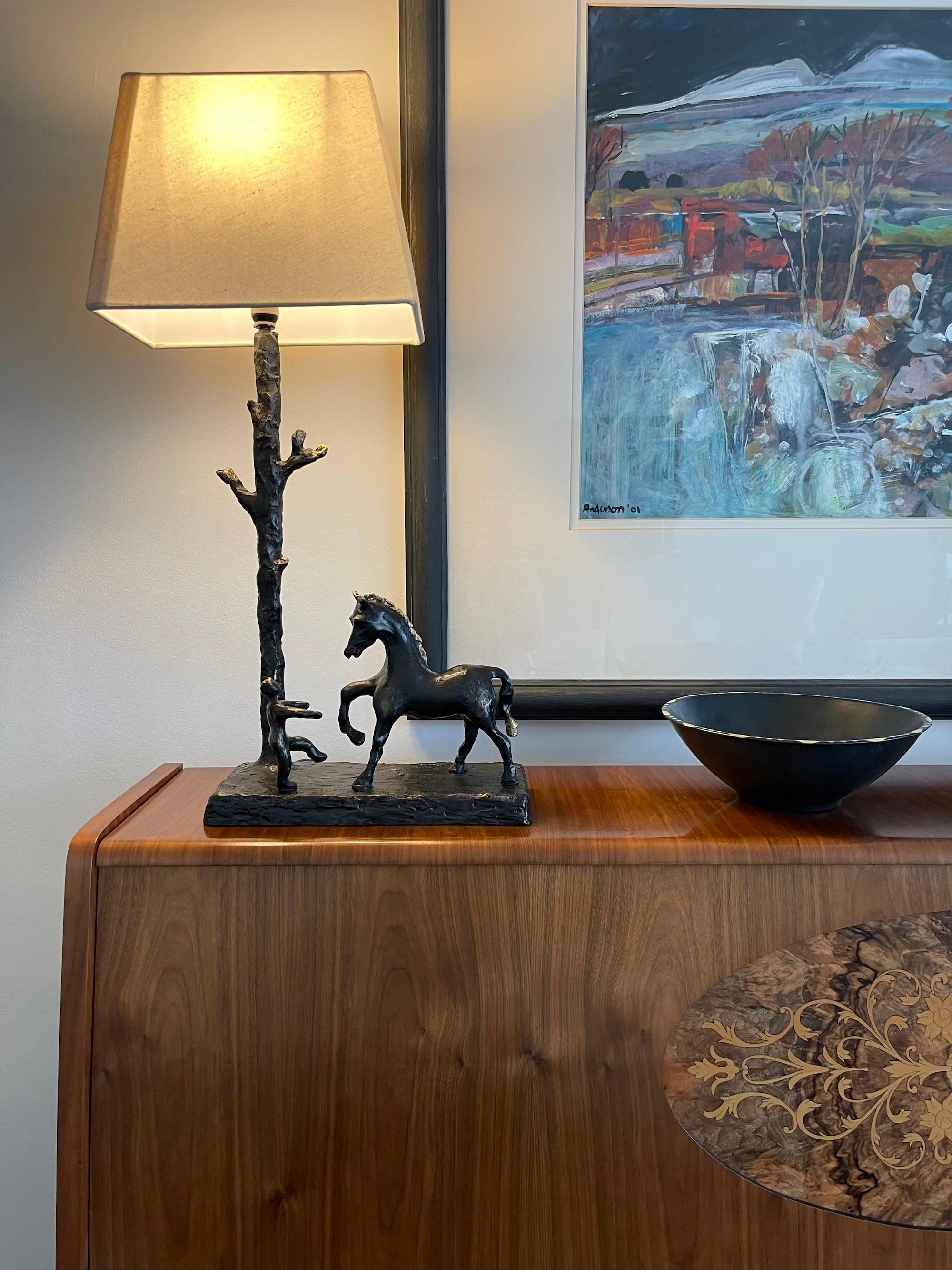 British One of a kind Horse & Boy sculptural table lamp, Resin cast For Sale